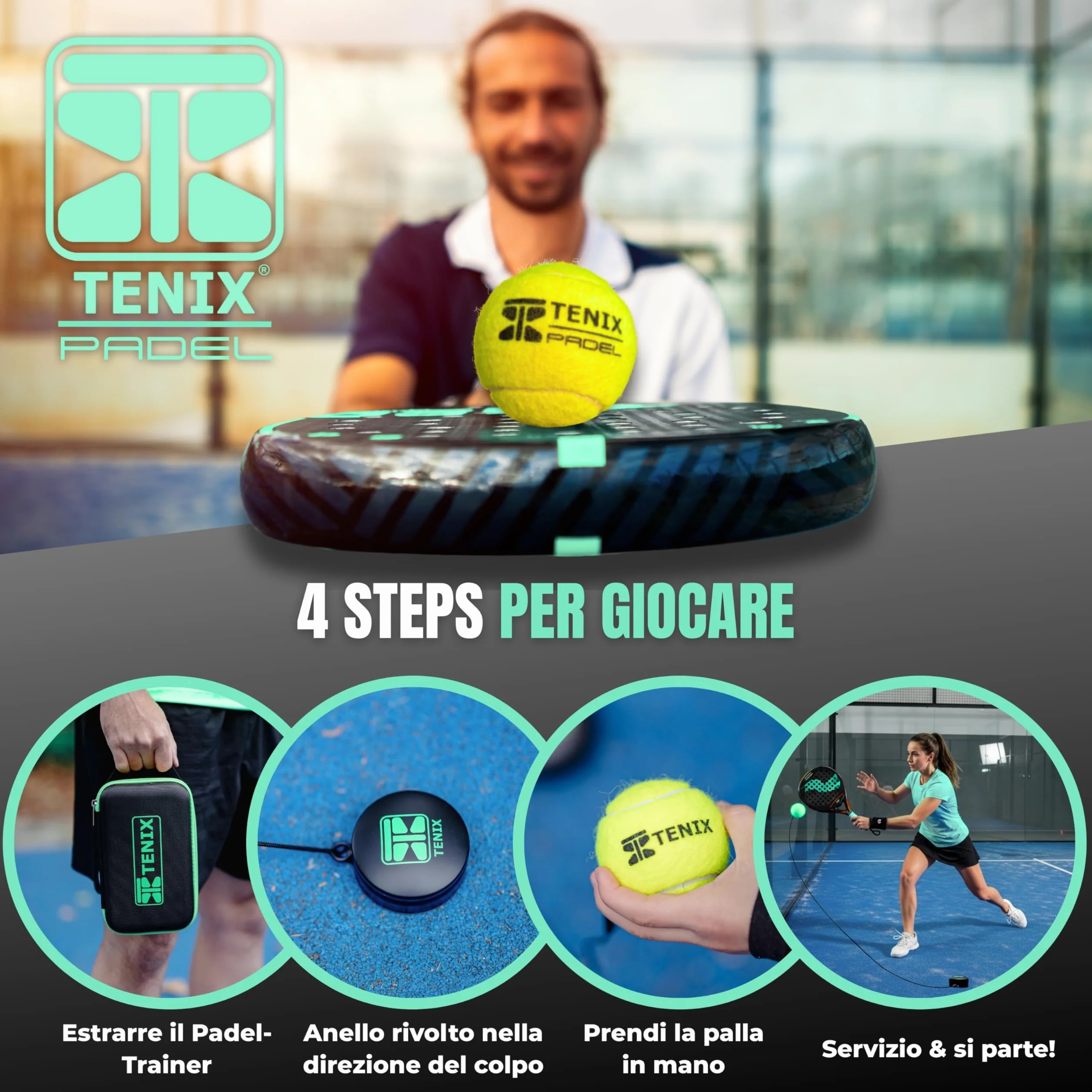 TENIX Padel Trainer Acciaio Inox Allenamento da Solo Regalo