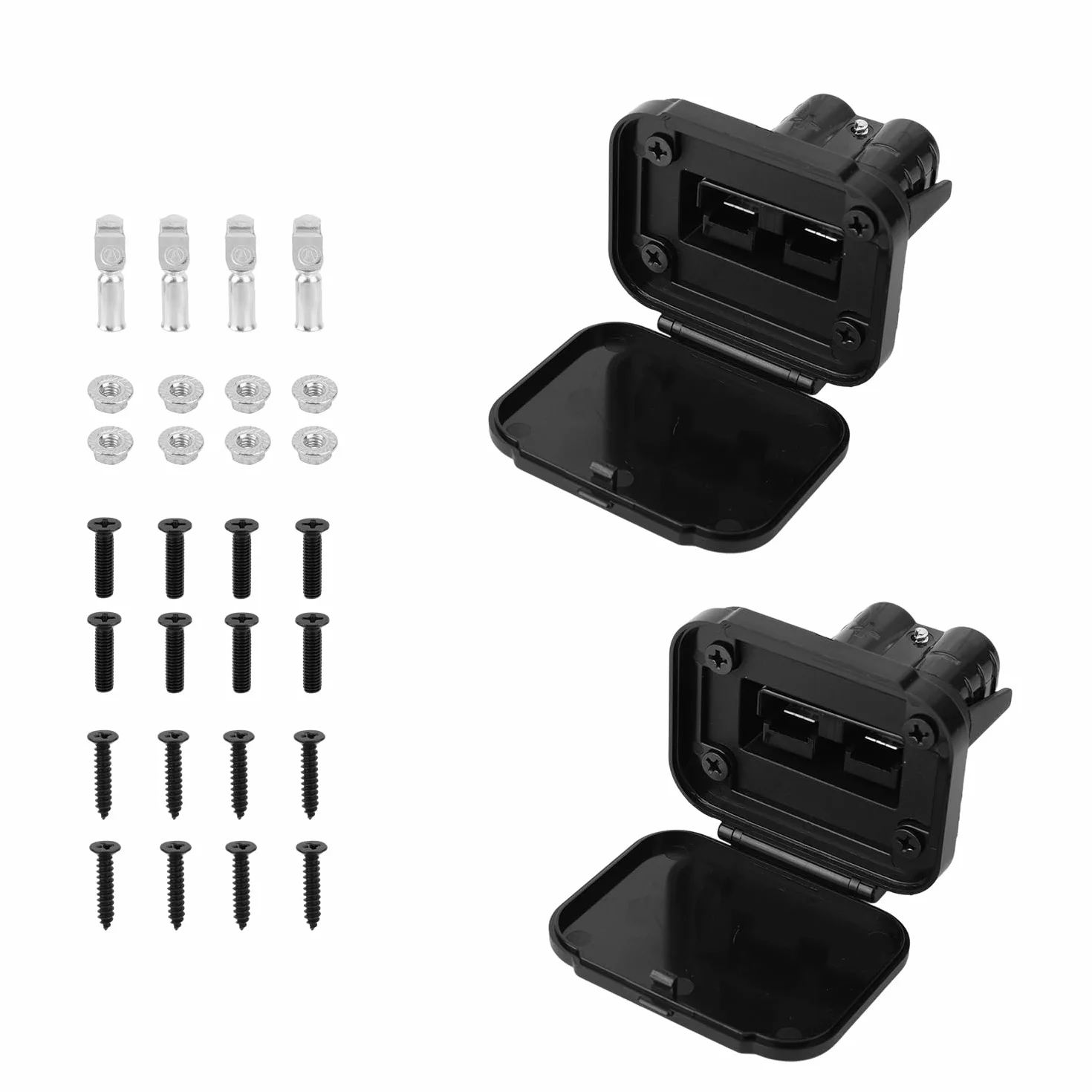 2pz Connettori Rapidi per Cavi da 50A con Supporto e Tappo, 12-6 AWG Connettore Rapido Batteria 12V-36V Spina SB50 Impermeabile per Auto Camper Verricello Barca Rimorchio ATV (Nero)