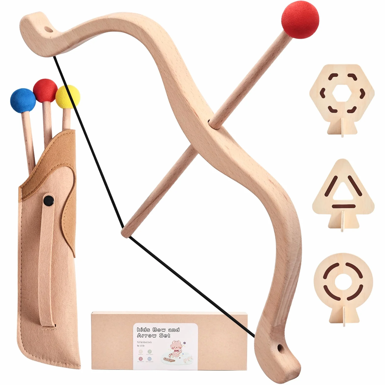Set di Arco e Frecce per Bambini in Legno con 1 Arco in Faggio 3 Frecce 3 Bersagli