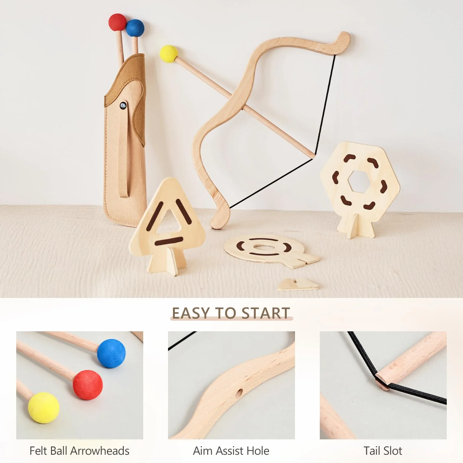 Set di Arco e Frecce per Bambini in Legno con 1 Arco in Faggio 3 Frecce 3 Bersagli
