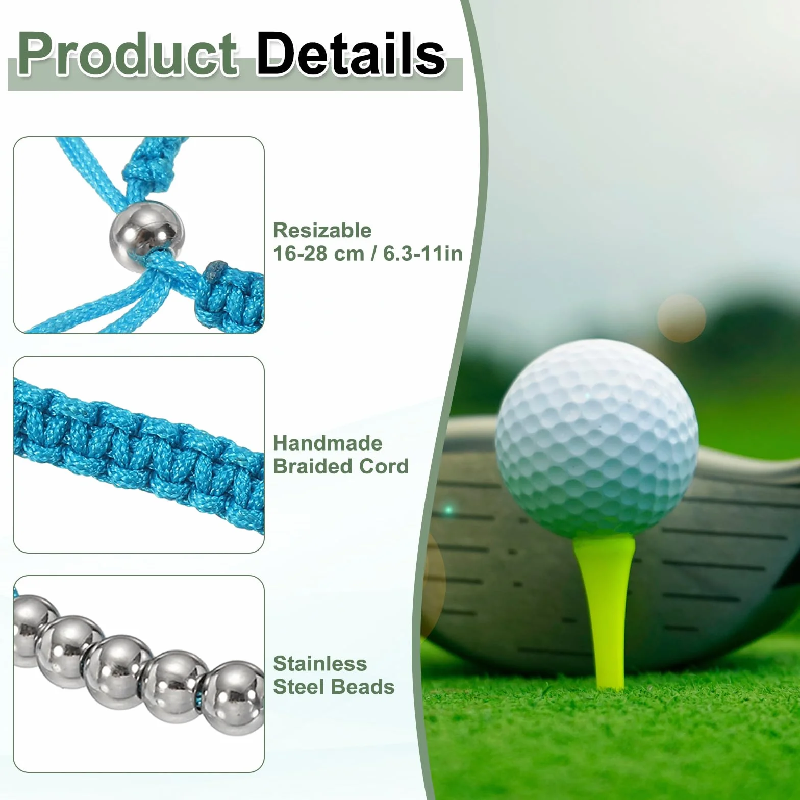 Braccialetto contatore colpi golf in acciaio inossidabile regolabile 16-28 cm blu