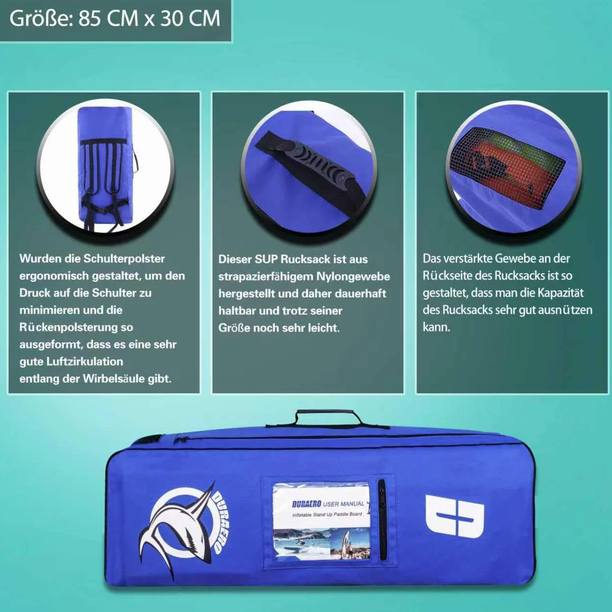 Stand up paddle gonfiabile, sedile per kayak e supporto per fotocamera, pagaia 2 in 1, 330 x 76 x 15 cm, fino a 150 kg, pompa con cinghia da piede, zaino