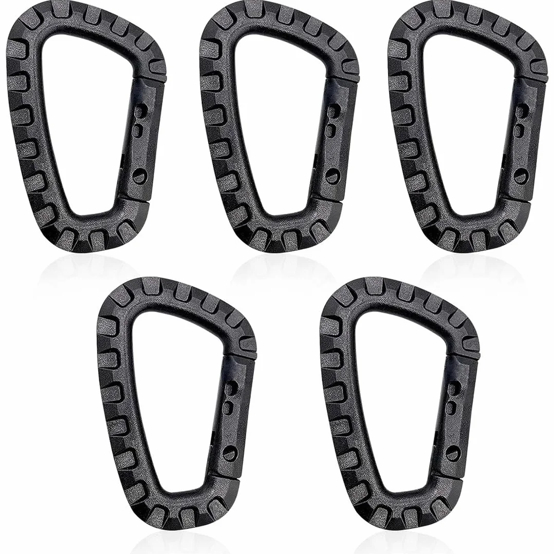 Set di 5 Moschettoni in Plastica, Moschettoni Neri, Auto-blocco, A forma di D, Per Campeggio, Kayak, Escursionismo, Uso Quotidiano, Amaca