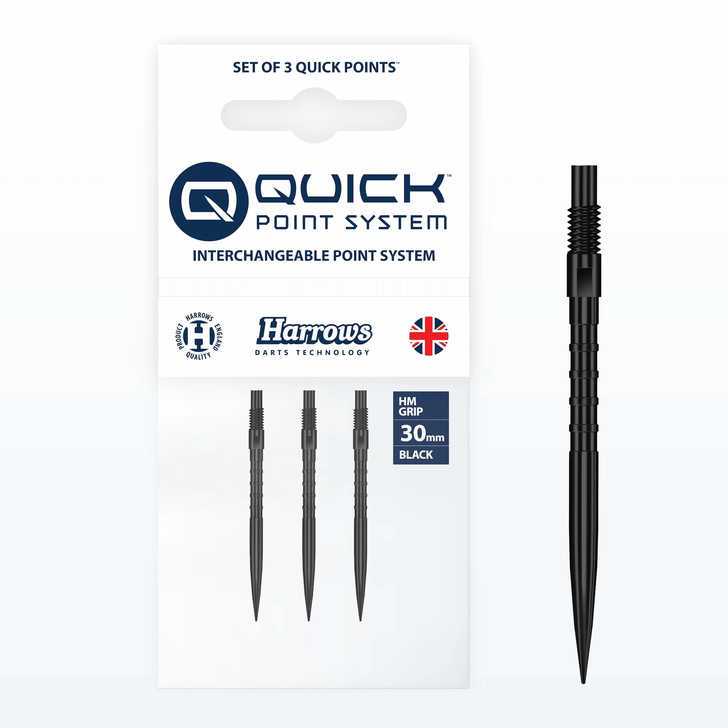 Harrows HM Grip Heavy Metal Quick Points 30 mm punte freccette Ryan Searle anelli quadrati sistema rapido nero