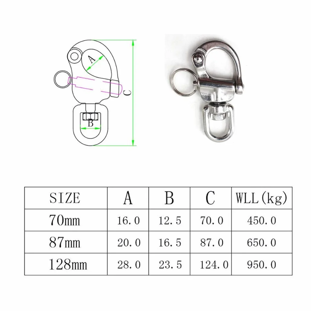 Snap Grillo Marine Grade 316 acciaio inox anello girevole 87 mm Yacht barca a vela Hardware confezione da 2