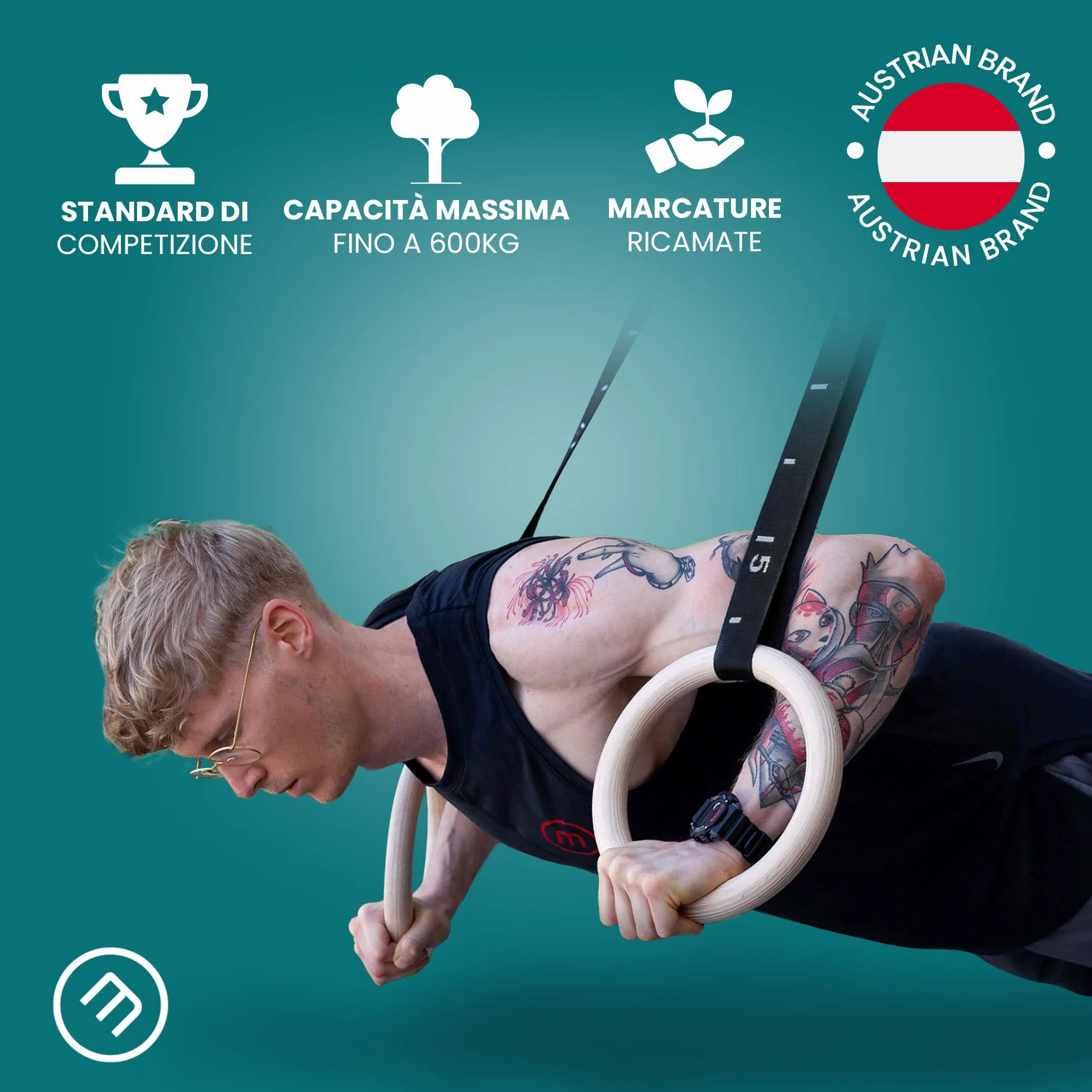 Anelli Ginnastica Legno con Ancoraggio da porta Regolabili Cinghie Calisthenics Gym Rings