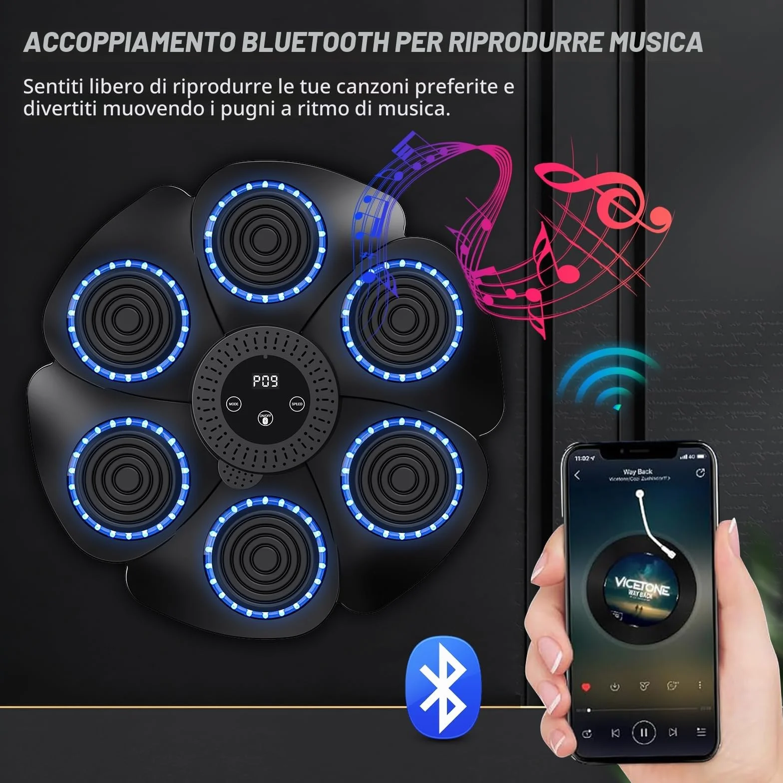 Macchina da boxe musicale, versione 2024 intelligente con Bluetooth e guanti da boxe, montabile a parete, 9 modalità di velocità e di conteggio, per adulti e bambini