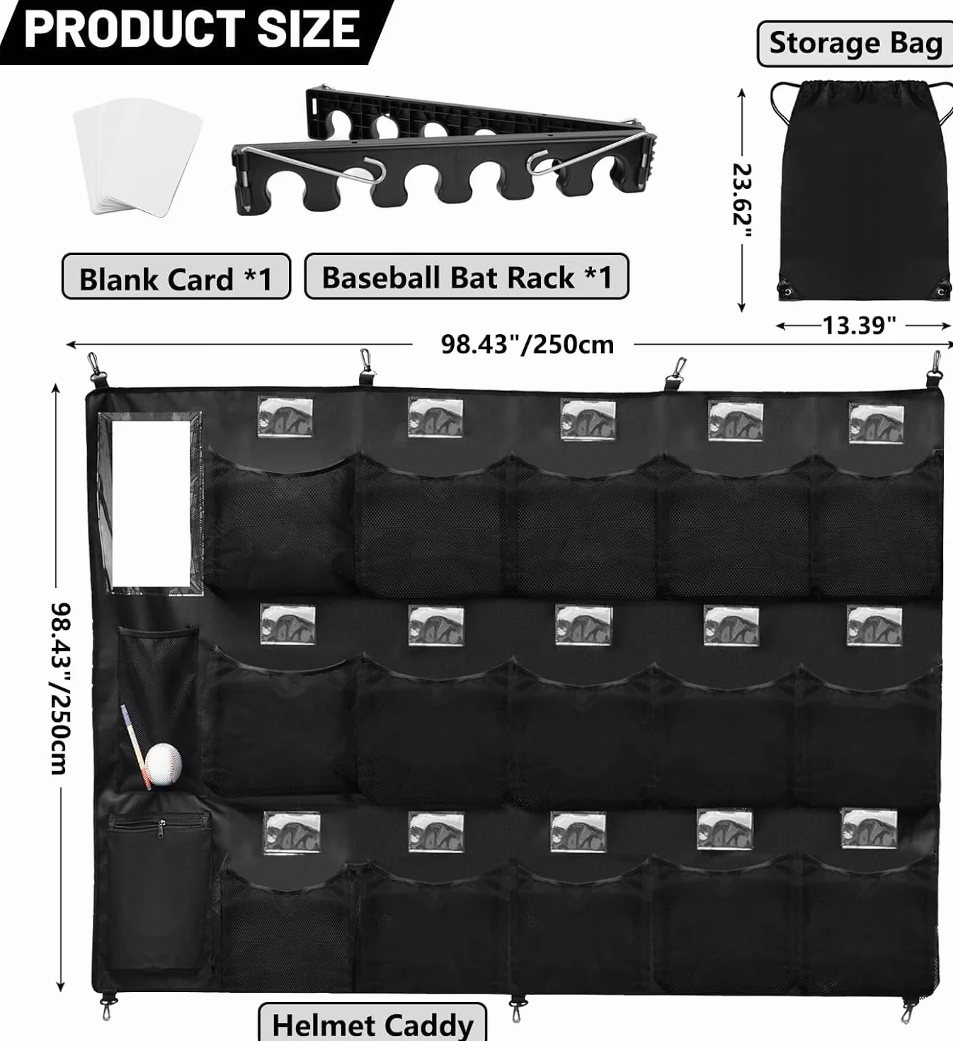BOOSTEADY Set Completo Organizzatore per Caschi da Baseball con Rastrelliera per Mazze, Borsa di Trasporto e Targhette Nome, Sistema di Stoccaggio Pratico per l'Attrezzatura da Squadra