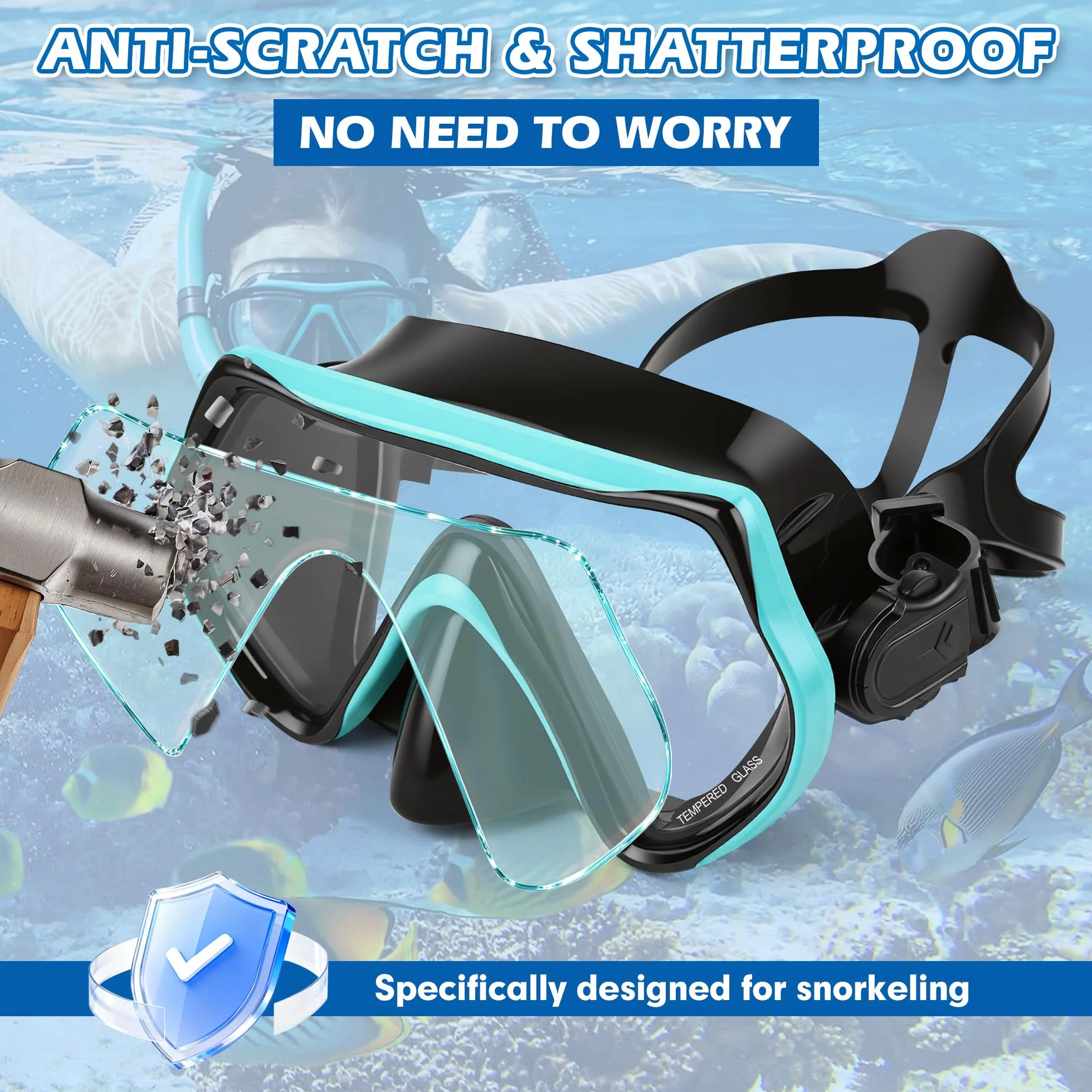 Maschera Snorkeling Adulto Panoramica 180° Antiappannante Sub, Blu Nerastro