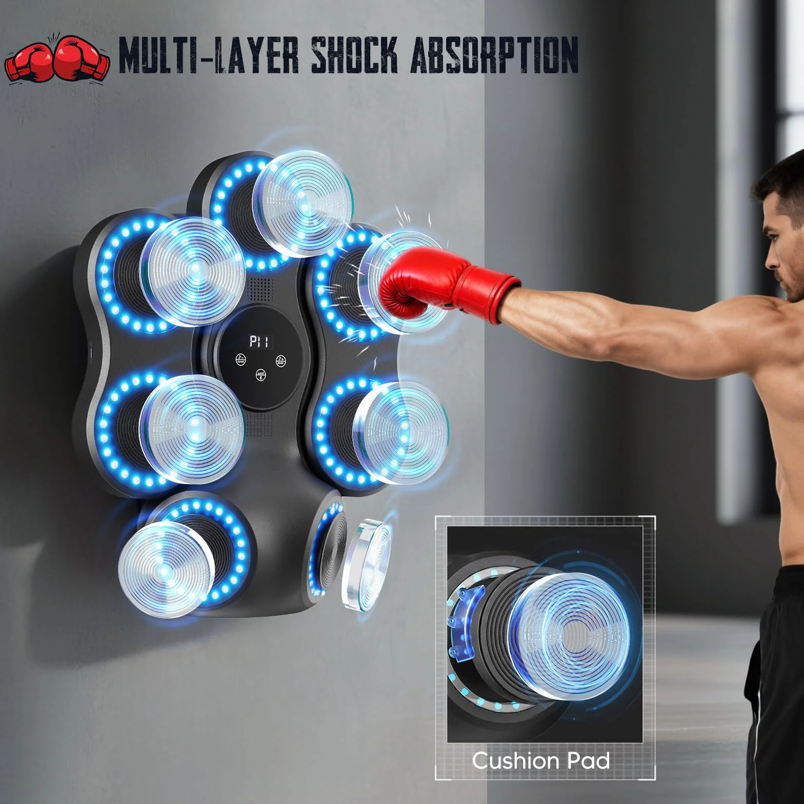 Music Boxing Machine, Pungiball Elettrico con Bluetooth&Schermo LED, 9 Velocità Regolabili,11 Modalità di Allenamento, Pad da Pugilato a Parete, Attrezzatura Fitness Intelligente per Adulti e Bambini