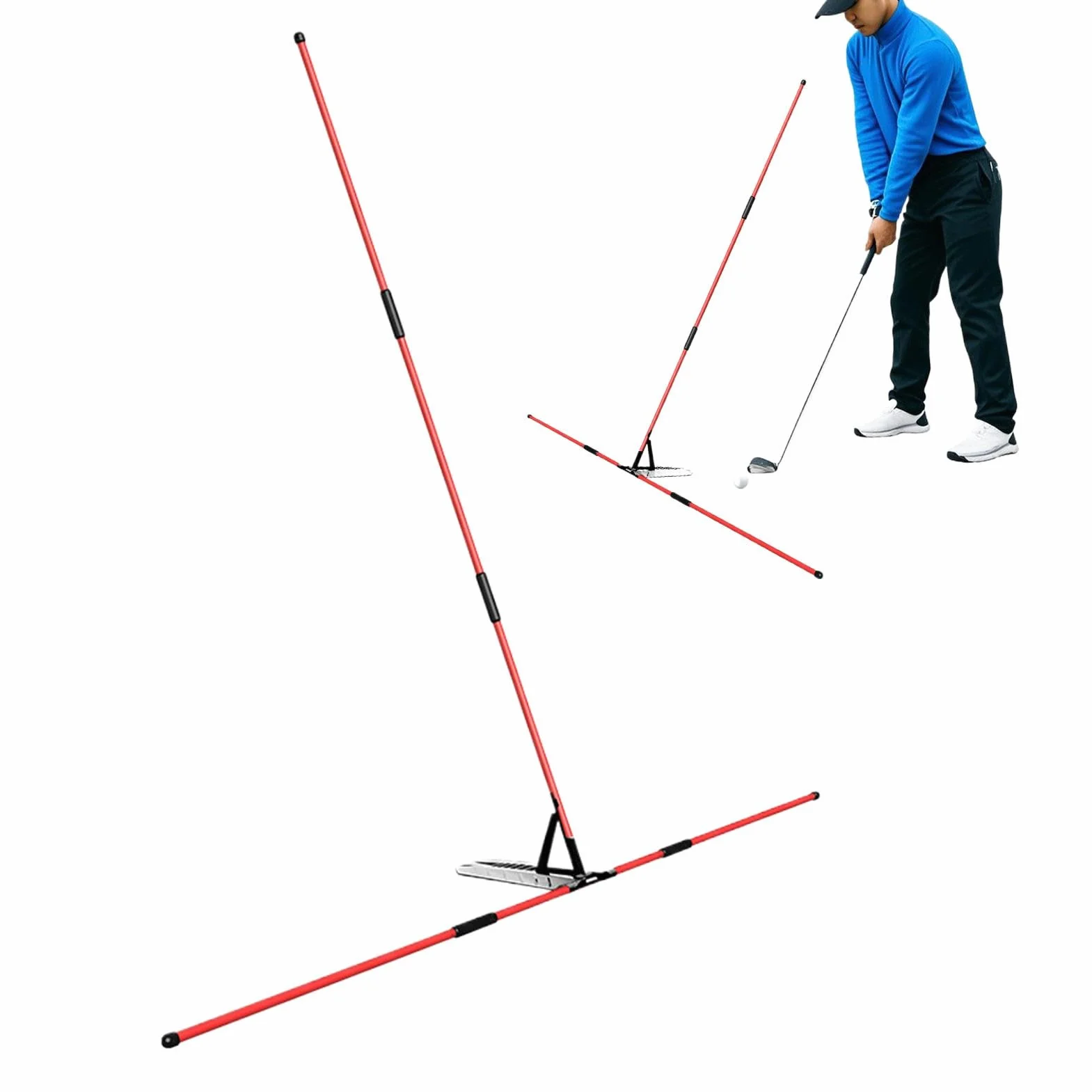 Golf Alignment Sticks, Professional Swing Training Aid, Foldable Fiberglass Alignment Rods, 1.05x1.05cm Black Red