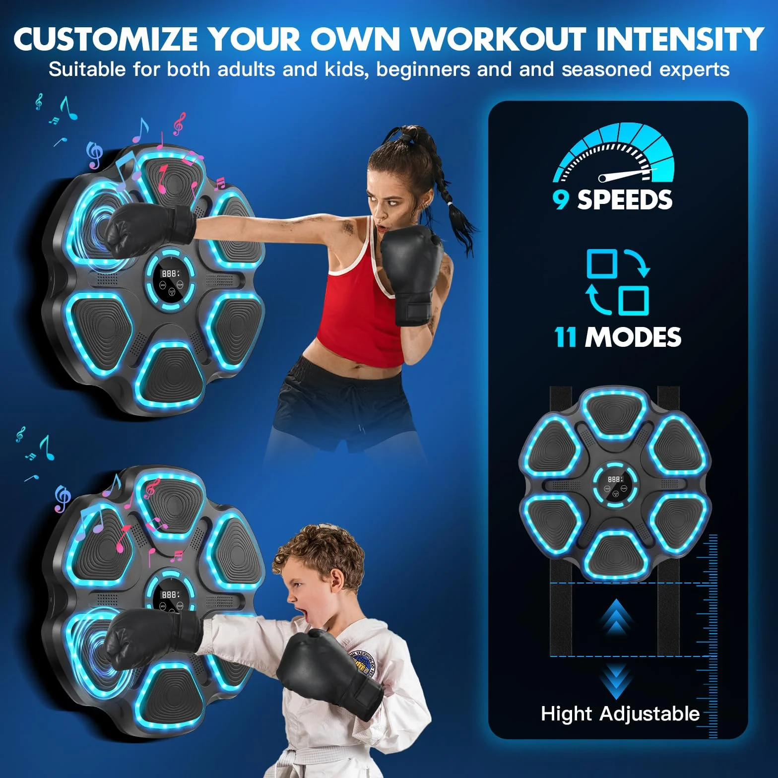 WYRIAZA Macchina da Boxe Musicale, Music Boxing Machine con Bluetooth da Parete con Guantoni da Boxe, Beatpunch Machine de Boxe Musicale Pugile a LED con 11 modalità e 9 velocità