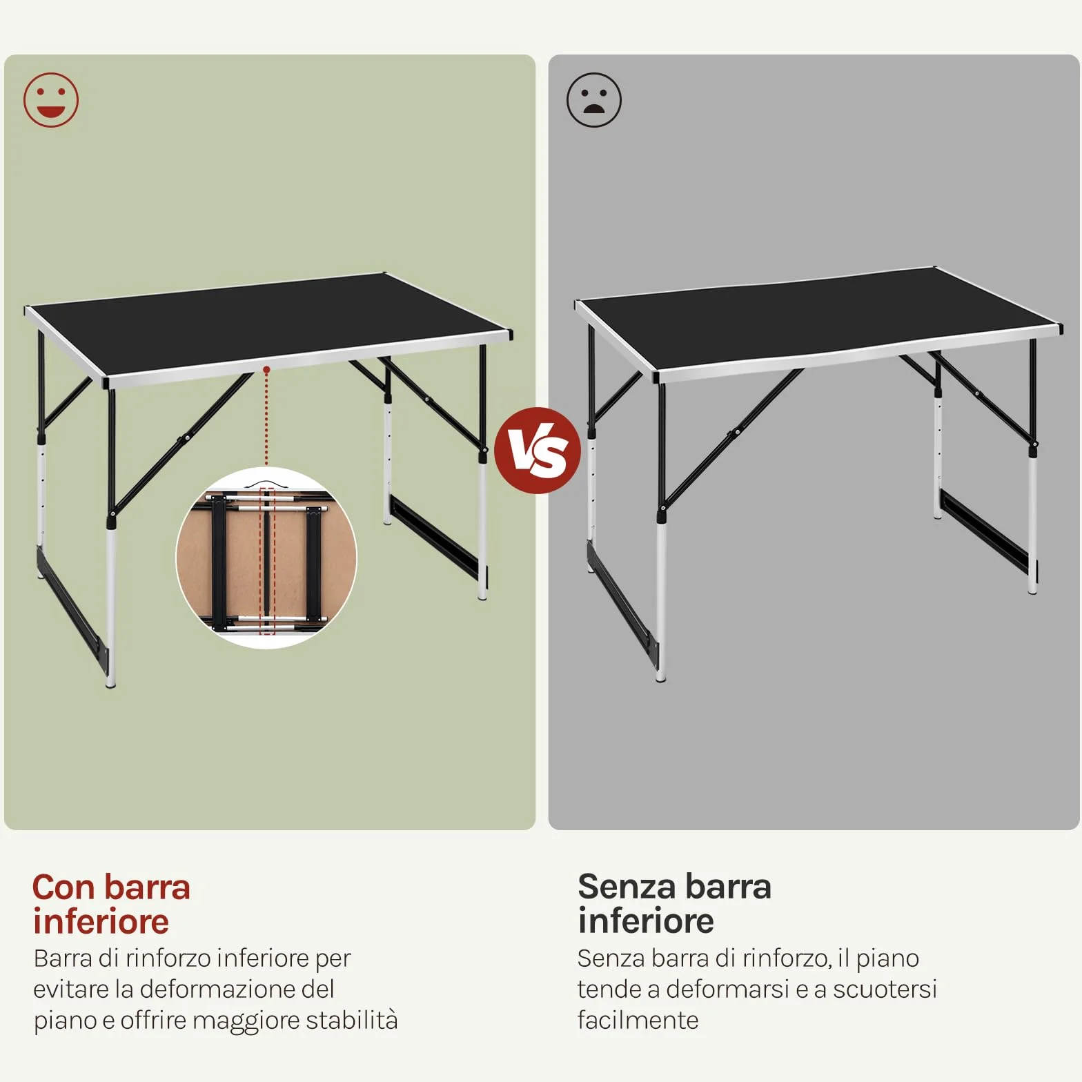 WOLTU Tavolo da Campeggio Pieghevole Portatile Altezza Regolabile MDF Nero 100x60x73/94cm