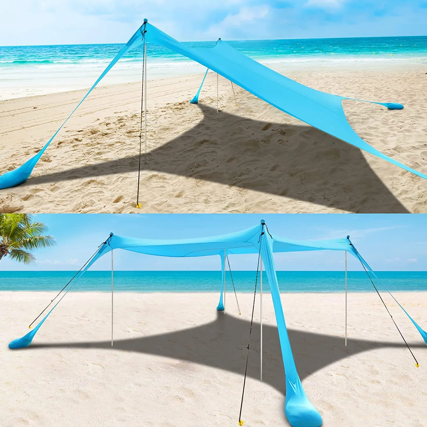 COMMOUDS Tenda da Spiaggia, Parasole 2,1m x 2,1m, Ombrellone Portatile Anti Sole con 4 aste, Facile da Montare e Adatto per Famiglie, Campeggio, Pesca