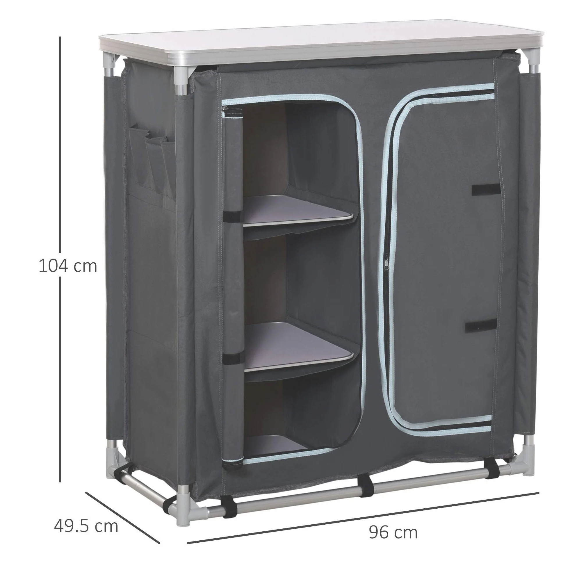 Outsunny Cucina da Campeggio Doppio Armadietto 96Lx49.5Px104cm Grigio Telaio Alluminio