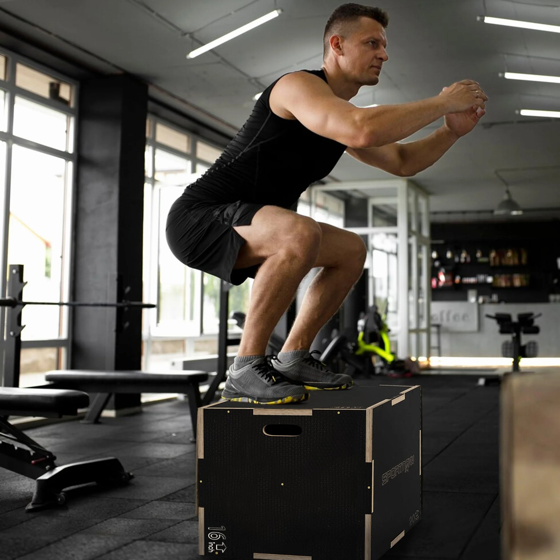 SPORTNOW Box Pliometrico 3 in 1 Plyo Box Legno Antiscivolo 3 Altezze Allenamento Casa Palestra Nero