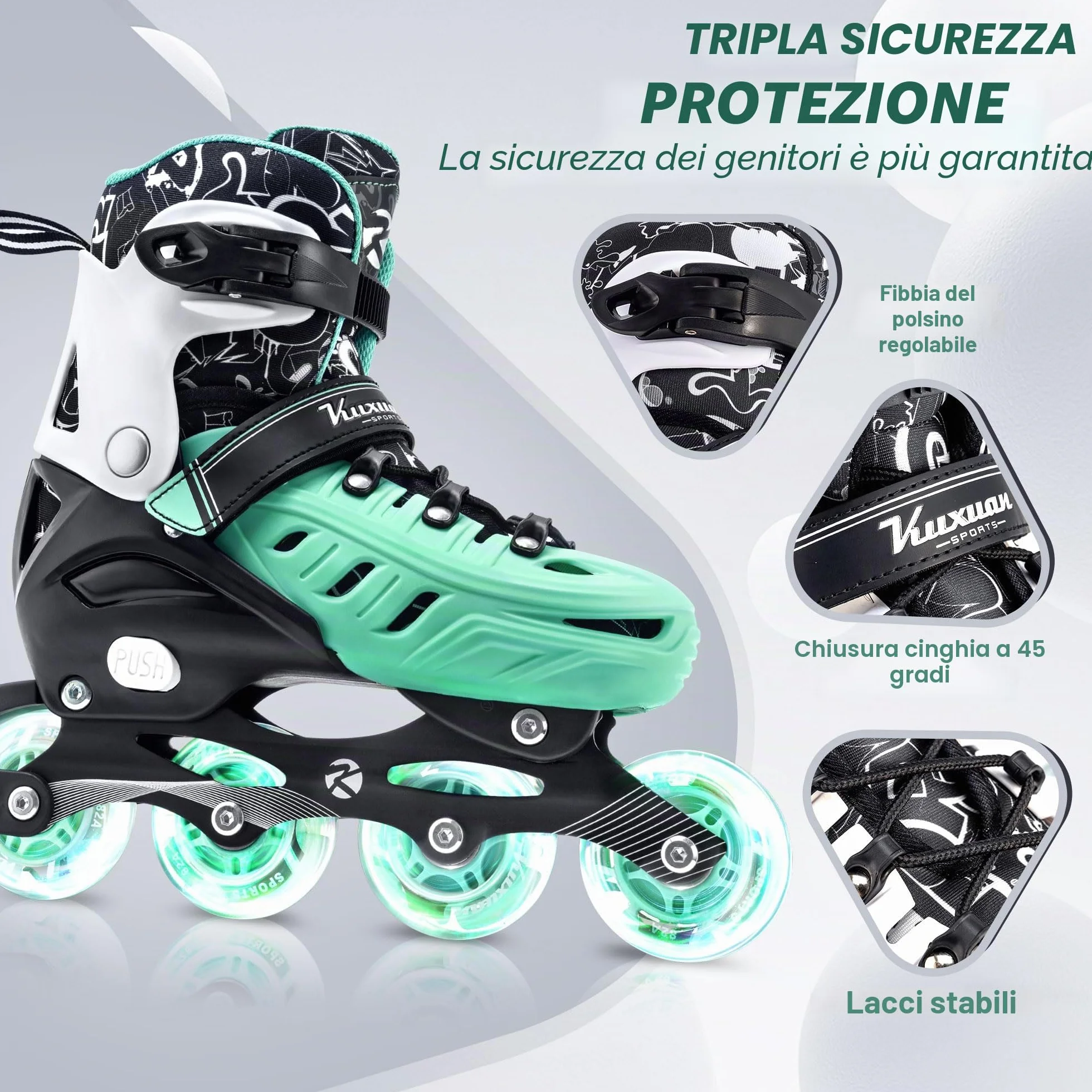 Kuxuan Skates Pattini in linea regolabili per bambini ragazze ragazzi
