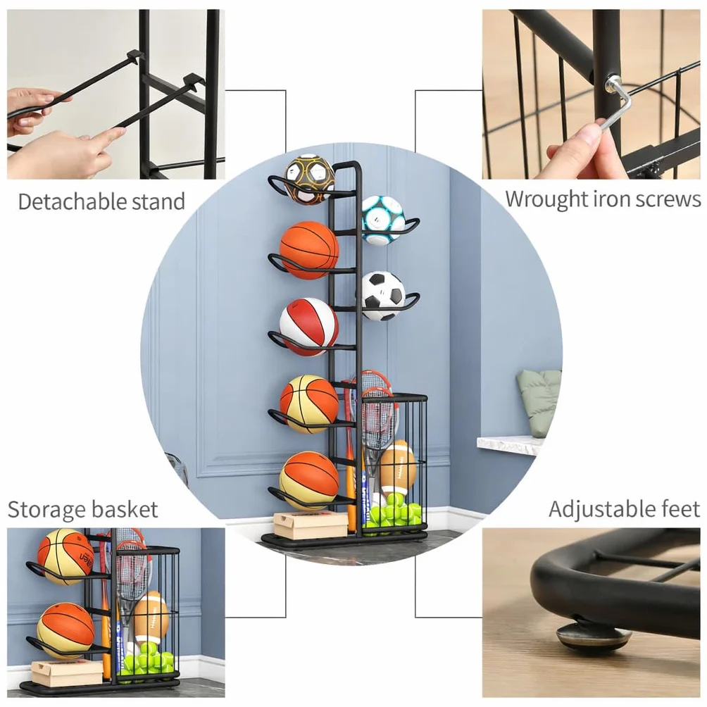 7-Ball Sport Equipment Rack Organizer Stand 146 cm Nero