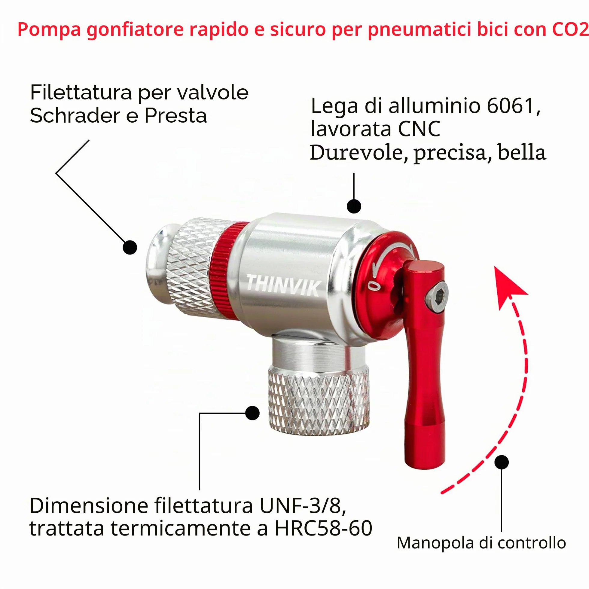 Thinvik Kit di gonfiaggio a CO2 per pneumatici bici Presta Schrader pompa portatile