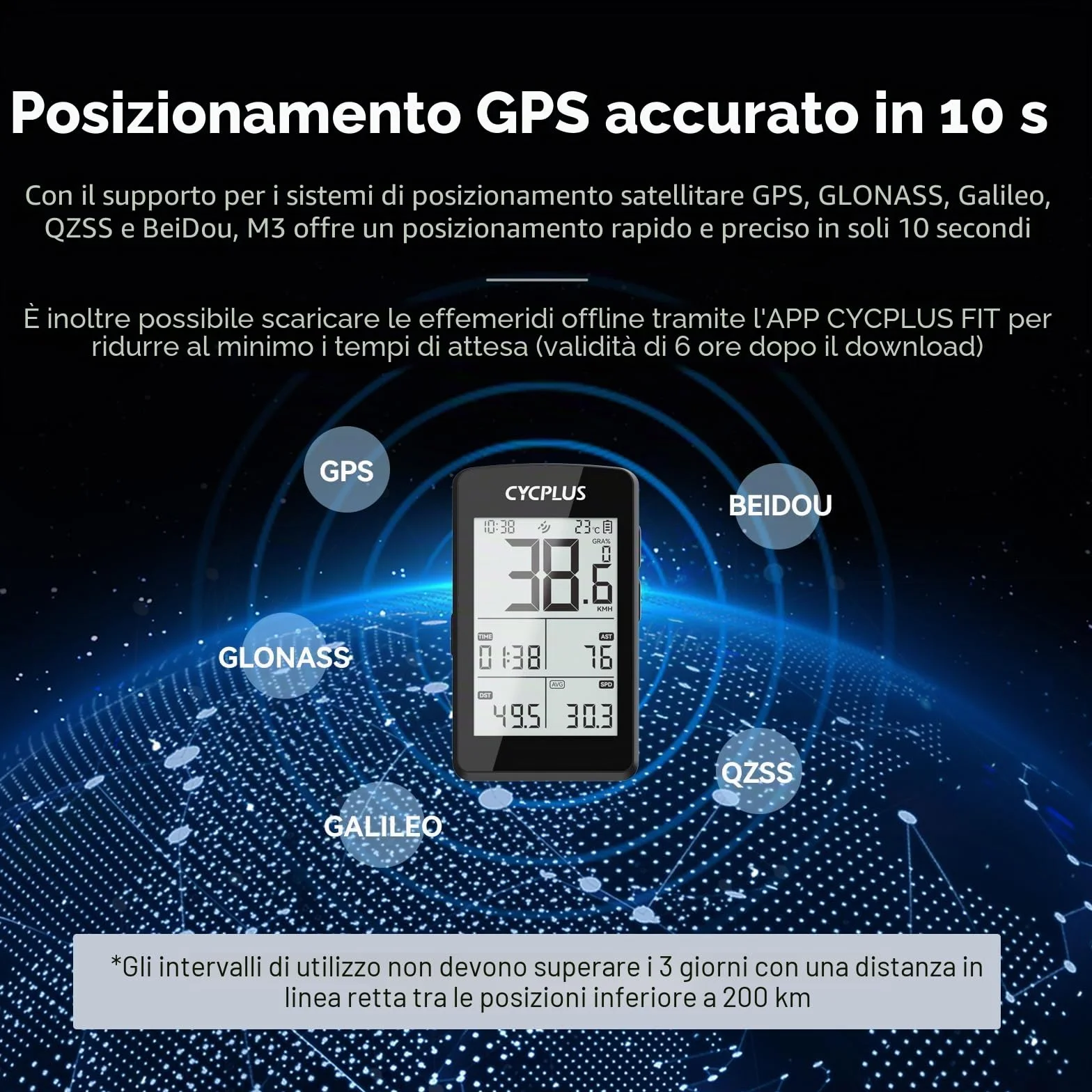 CYCPLUS ANT+ Computer per bicicletta GPS wireless, schermo LCD 2,8 pollici, batteria 100 ore, tachimetro retroilluminazione automatica