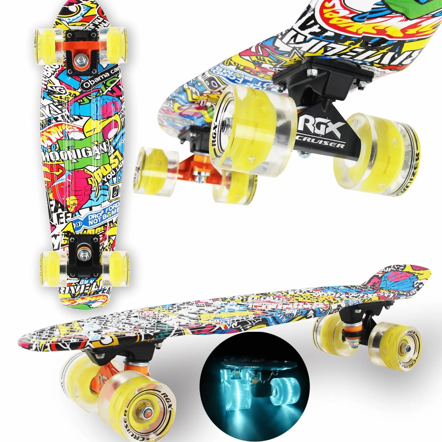 WeLLIFE Mini Cruiser Skateboard 22" 56cm RGB LED Wheels 78A PU ABEC-7RS