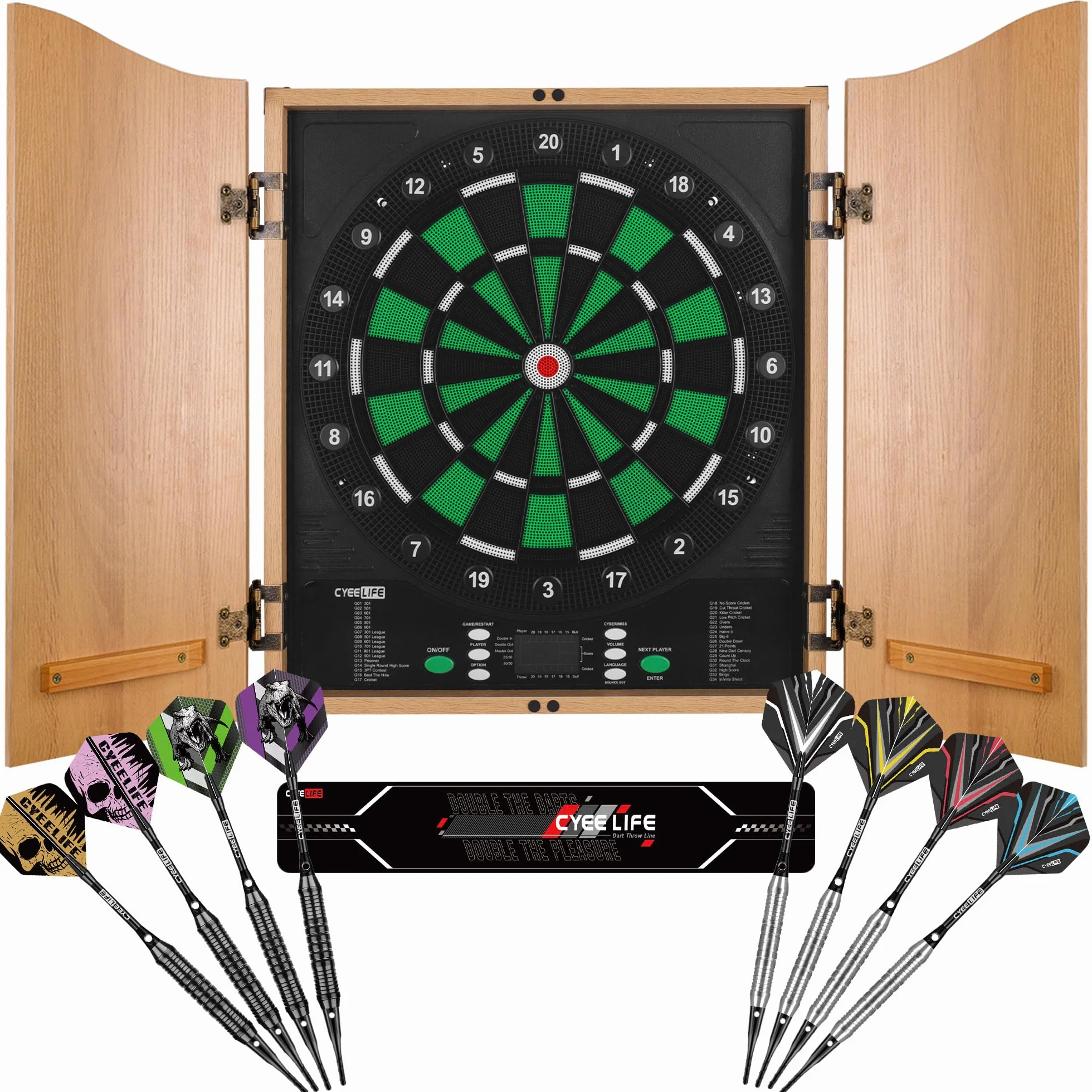 CyeeLife Bersaglio Elettronico per Freccette con Antine, Tavolo da Freccette con Computer, 12 Freccette Soft, 34 Giochi & 355 Varianti, 8 Giocatori