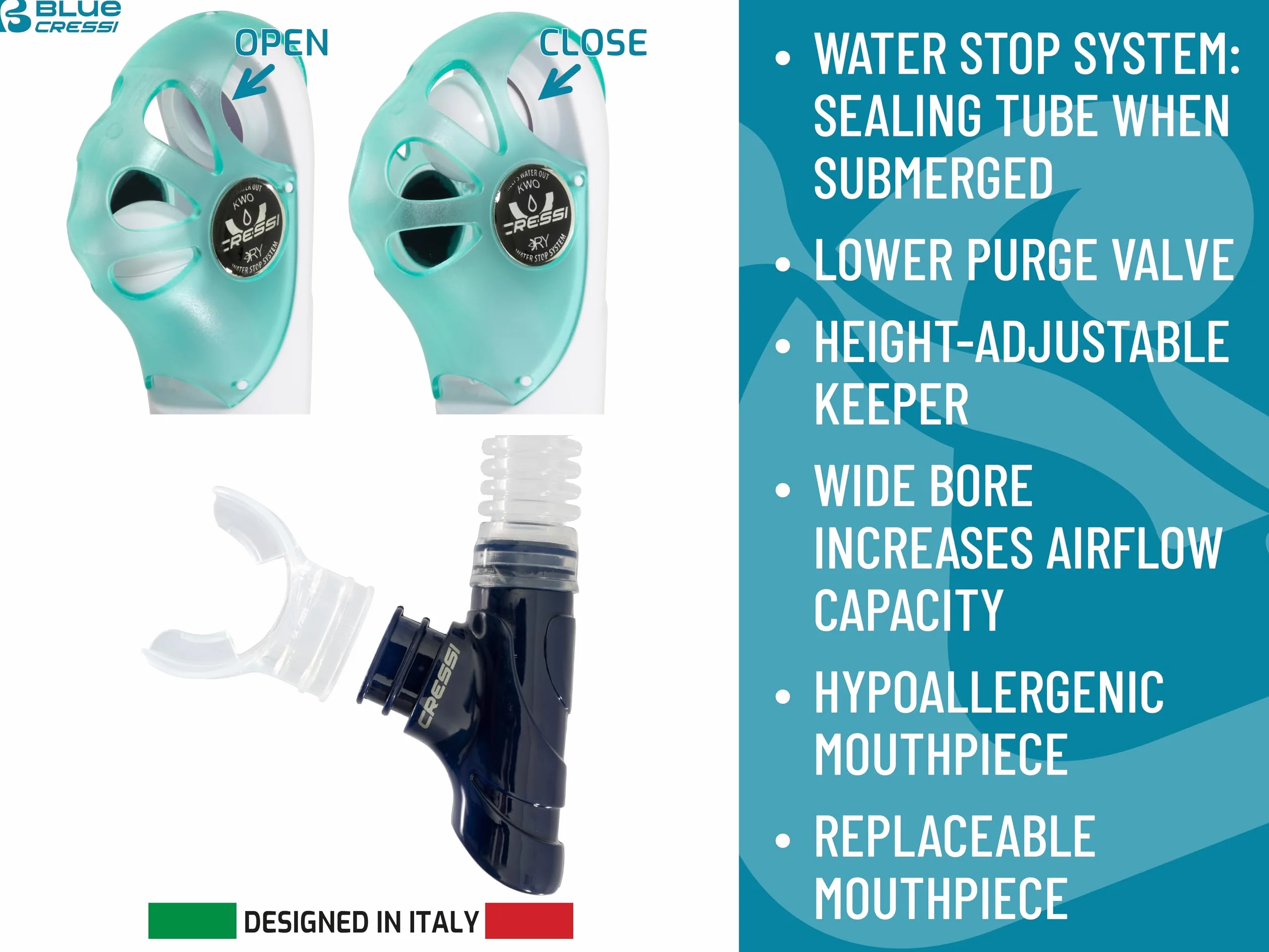 CRESSI Horizon Maschera Singola 4 Vetri Separati Combo Set Maschera+Snorkel Scilla Top Dry Valve System