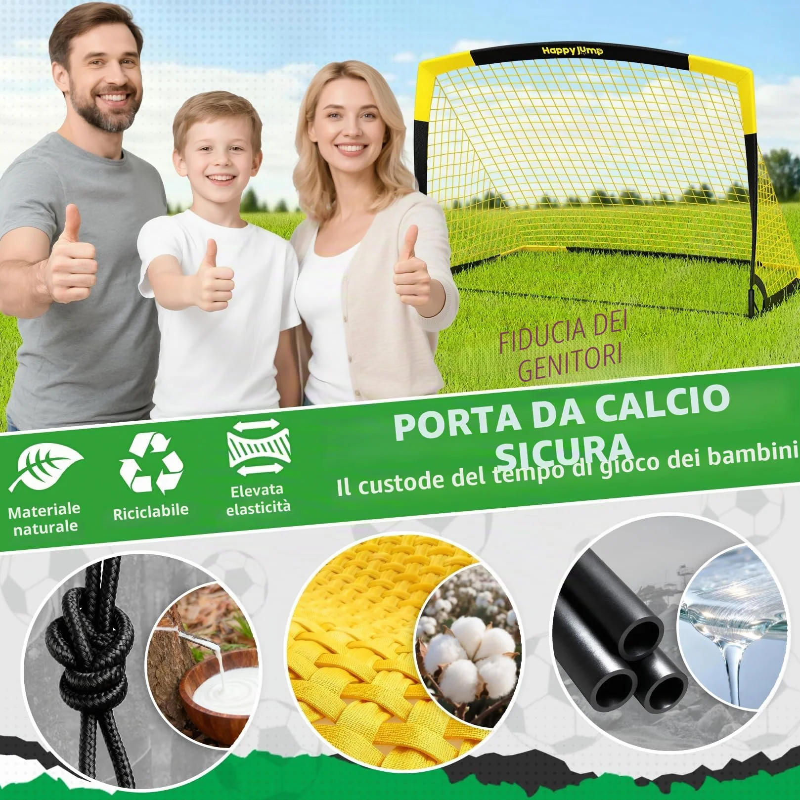 Happy Jump Porta da Calcio Pieghevole 120x90 CM z Piłką i Pompą do Treningu Outdoor