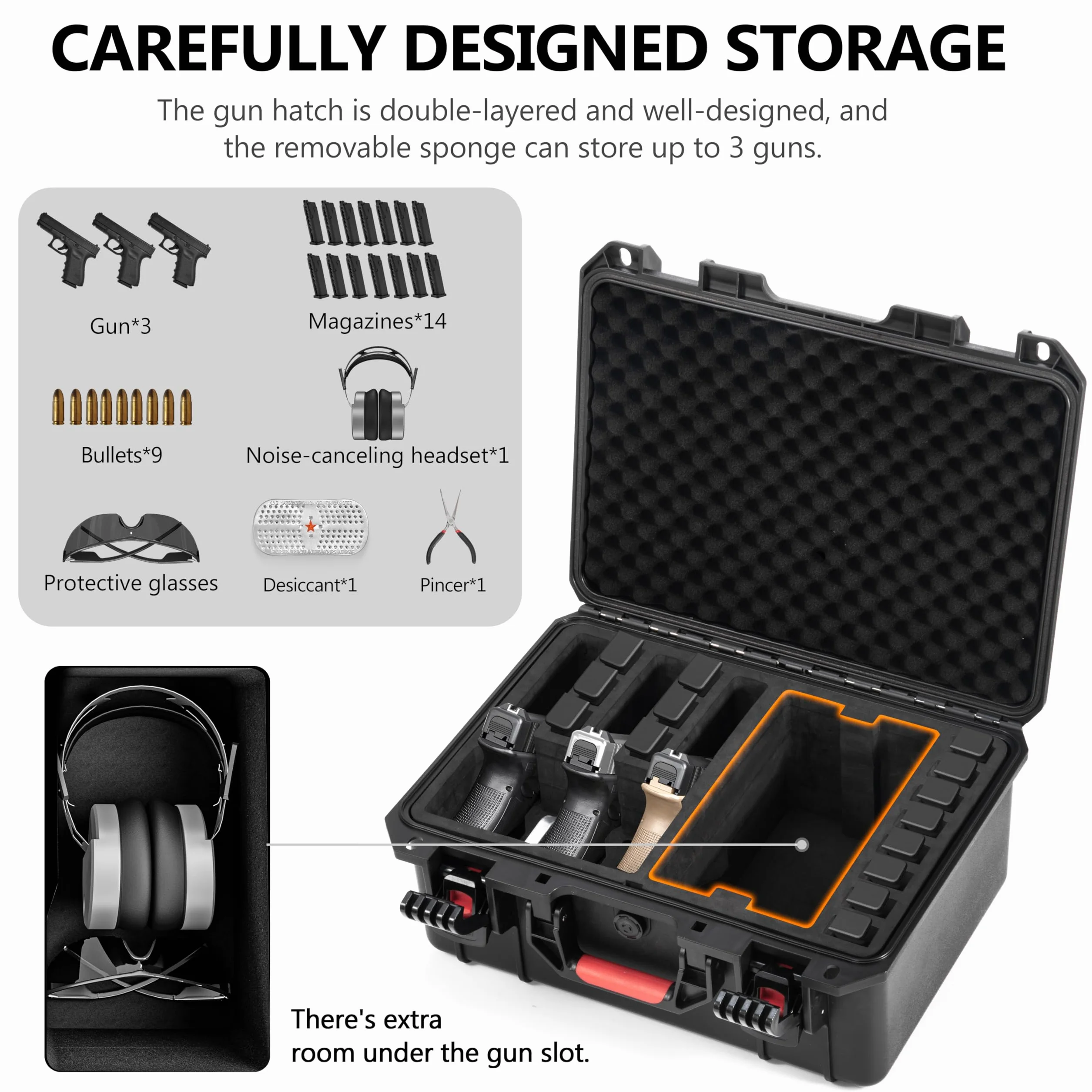 Kinghardcase Valigetta Rigida per Pistole Impermeabile Compatibile con 5 Pistole e 12 Caricatori