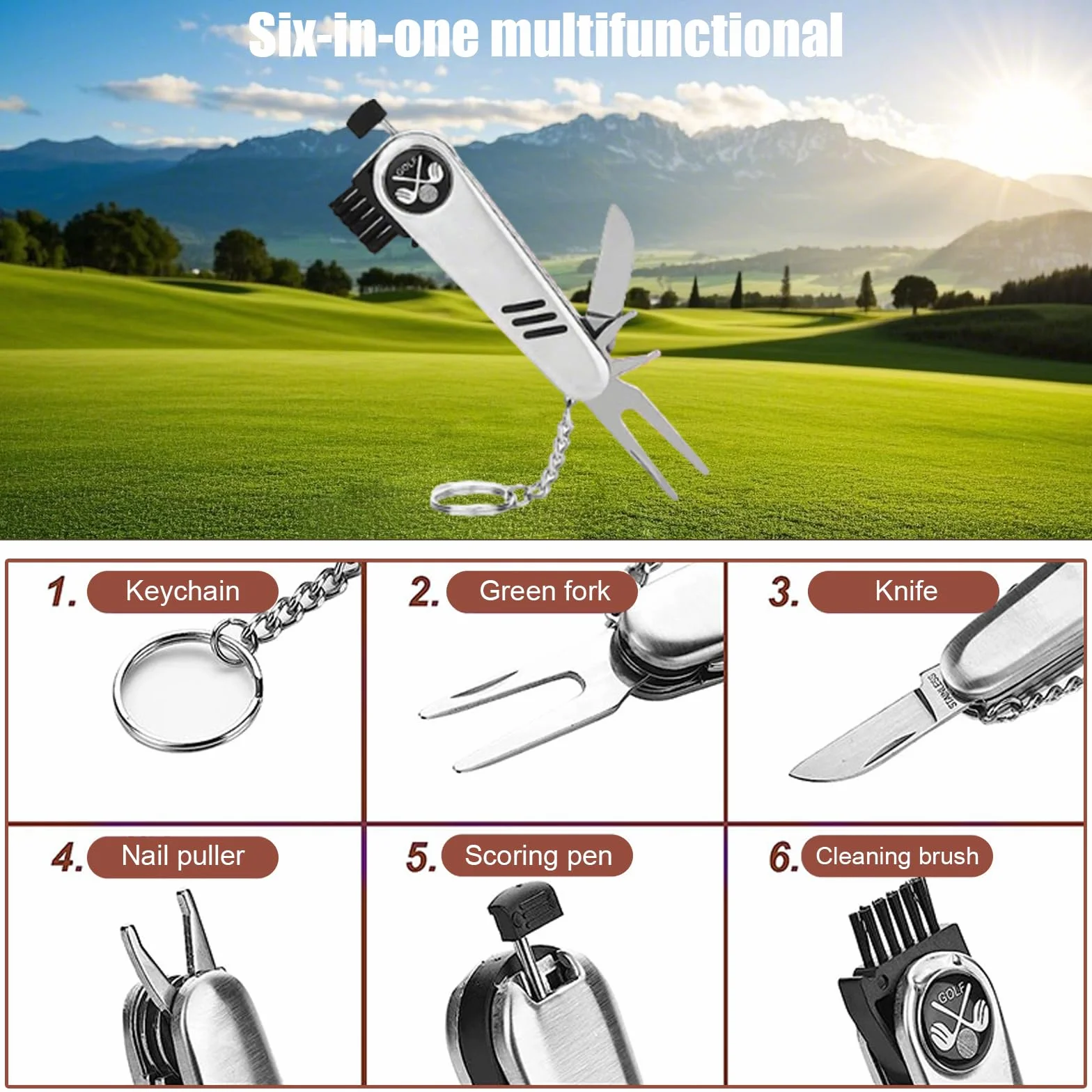 Kit Accessori da Golf Uomo Donna, Borsa Multifunzionale 7 in 1 con Tasca in PU per Golfista