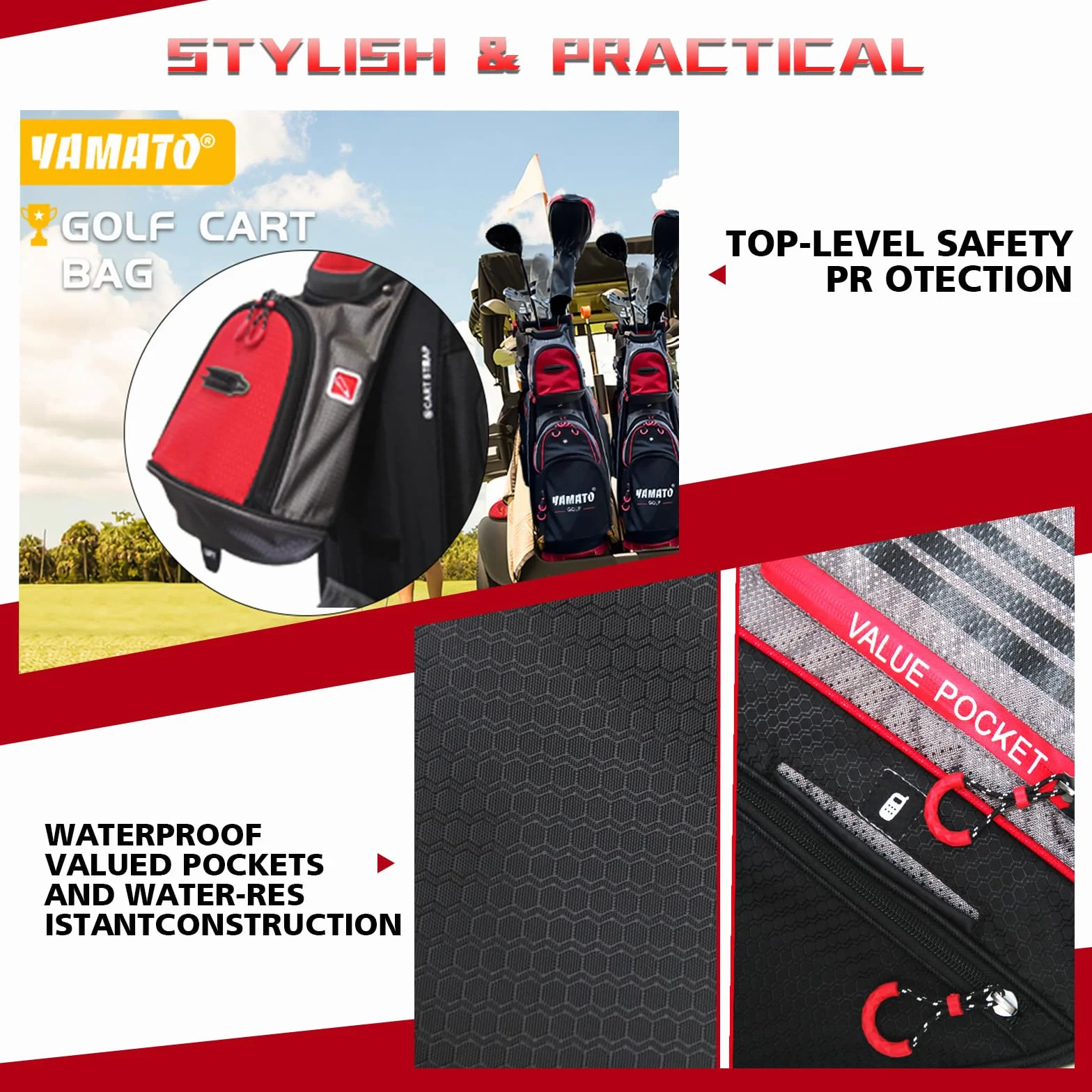 Yamato Borsa da golf cart 14 vie divisorio superiore con manici copertura antipioggia design leggero