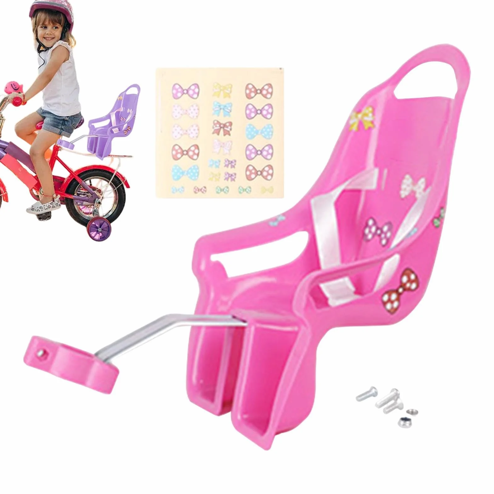 Seggiolino per Bicicletta per Bambole con Adesivi, Portabiciclette, Set Regalo per Bambini, Animali di Peluche Sicuri