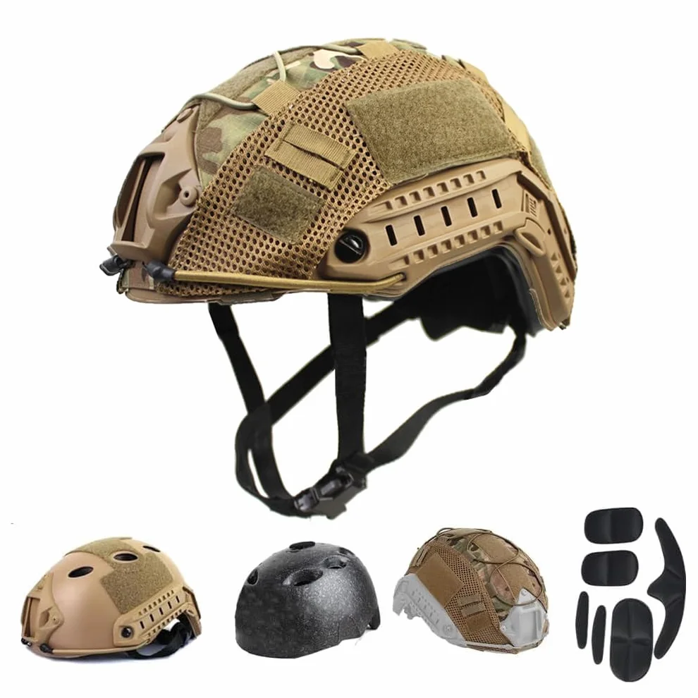 Casco Tattico Paintball Airsoft FAST con Staffa NVG e Binario di Guida Laterale