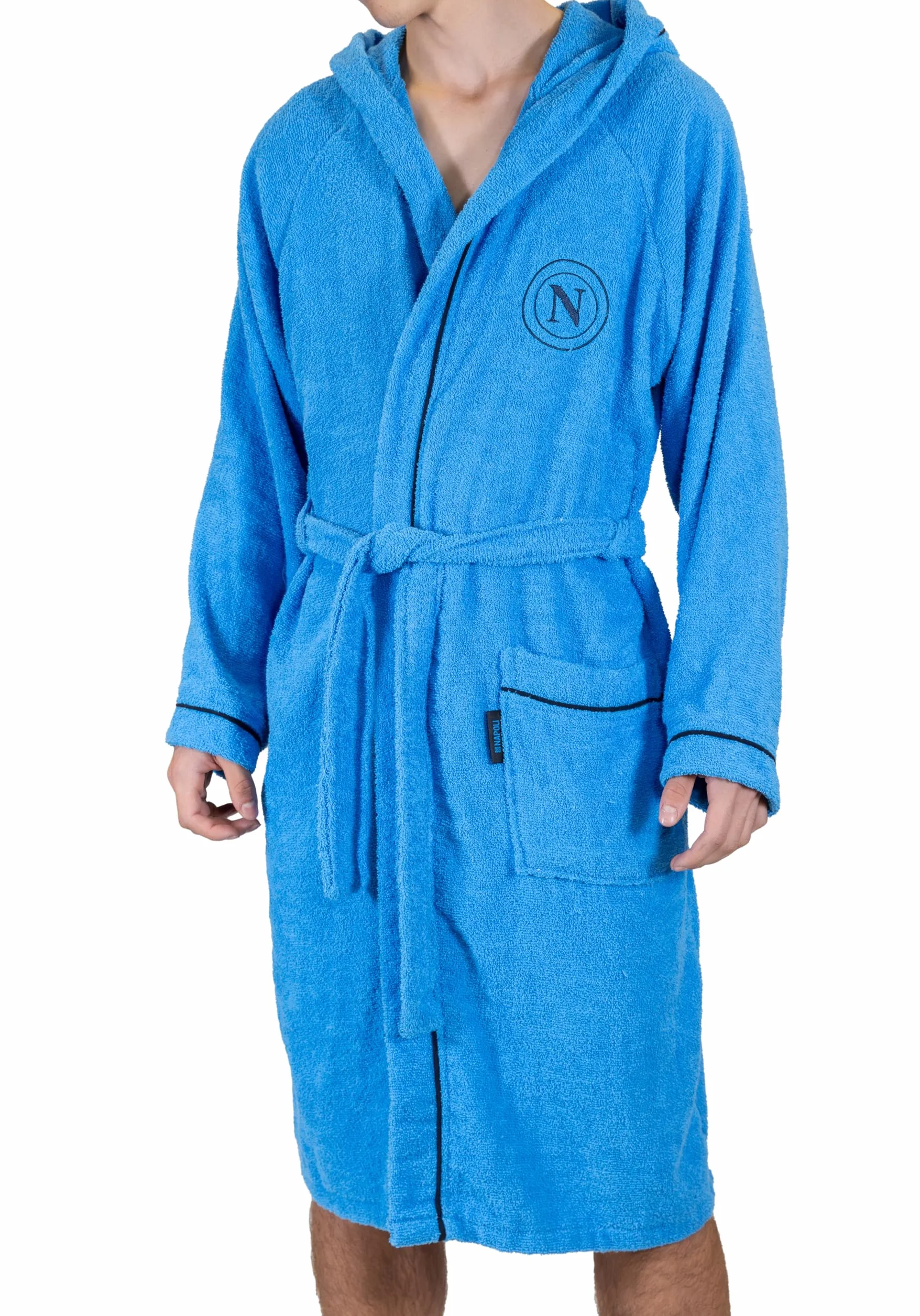 SSC Napoli Accappatoio In Microspugna Adulto Con Cappuccio 100% Cotone Azzurro