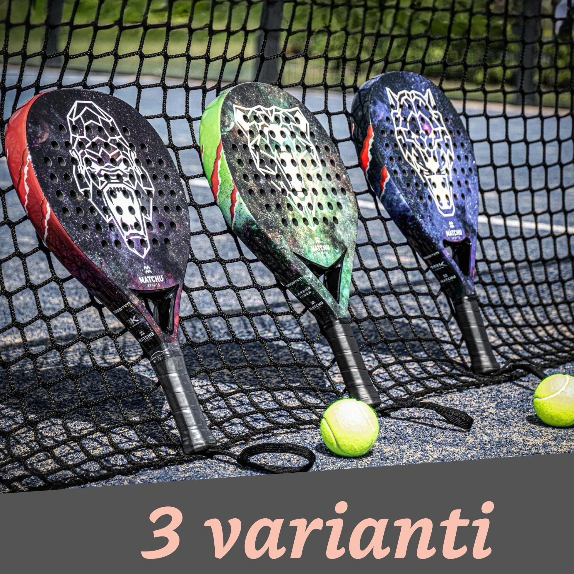 Racchetta Padel MATCHU Telaio Carbonio Fibra Vetro Schiuma EVA Presa 3D