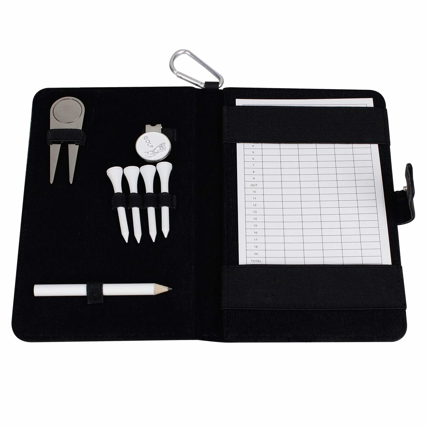 KOFULL Portascorecard da Golf in Pelle con Segnapalla Copertura Libro Yardage Nylon Mimetica Regalo Uomo Matita