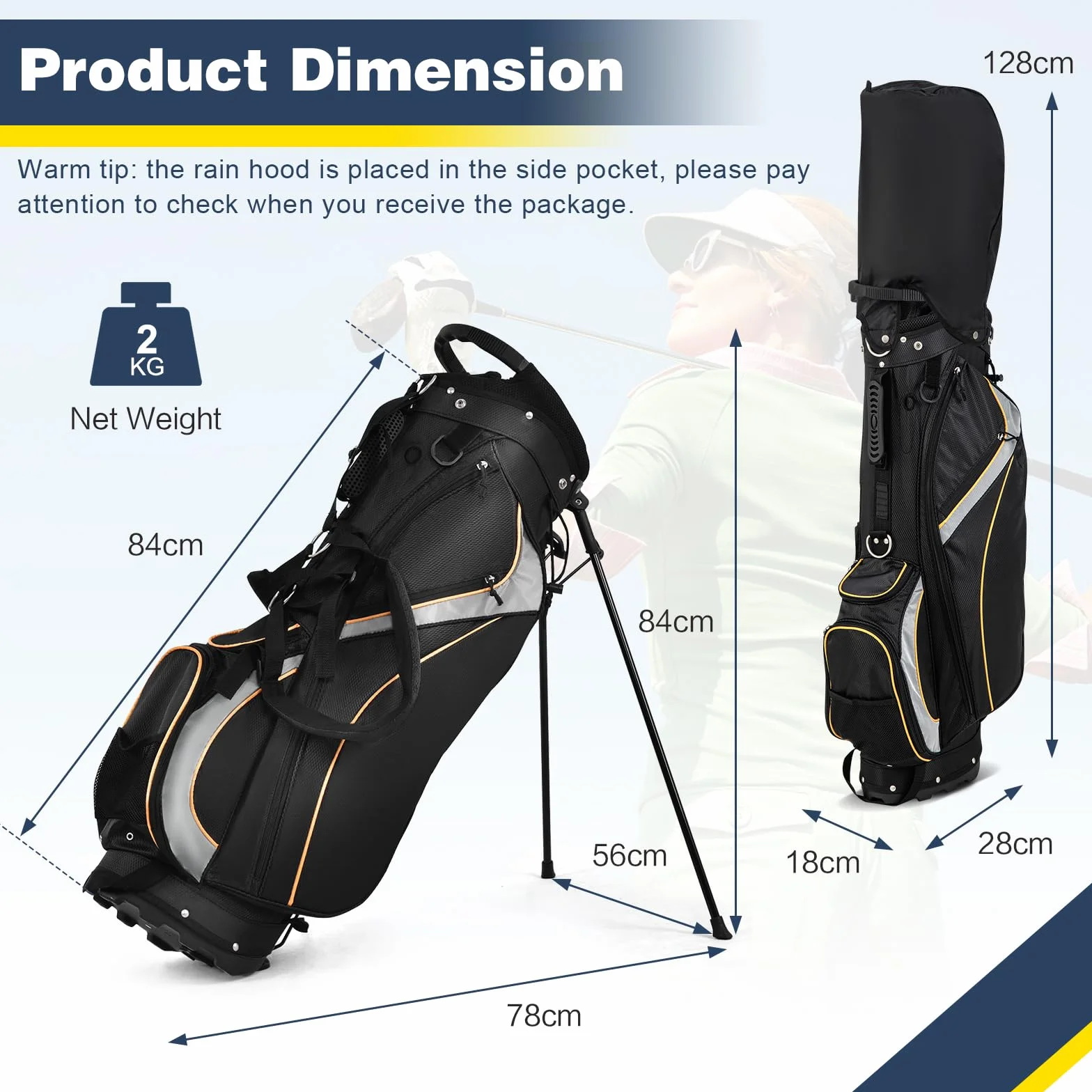 LIFEZEAL Borsa Porta Mazze da Golf 9 Pollici, Sacche con Cavalletto, 8 Scomparti, 3 Tubi in Fibra, Leggera 2,3 kg, 28 x 21 x 89,5 cm