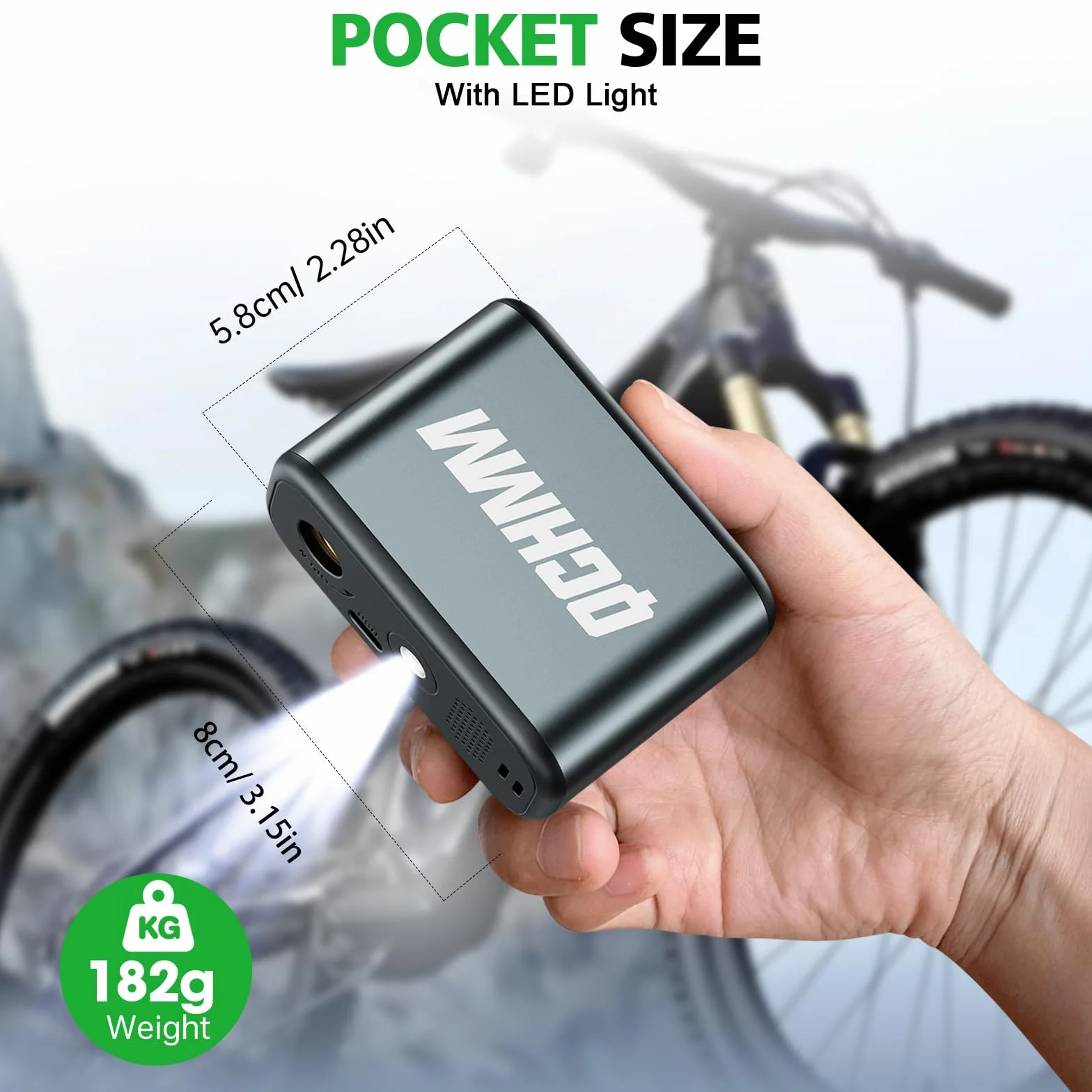 Pompa per Bicicletta Elettrica Mini con Manometro, 120PSI Bike Tire Pump Portatile per Valvola Schrader e Presta, Unità PSI/BAR
