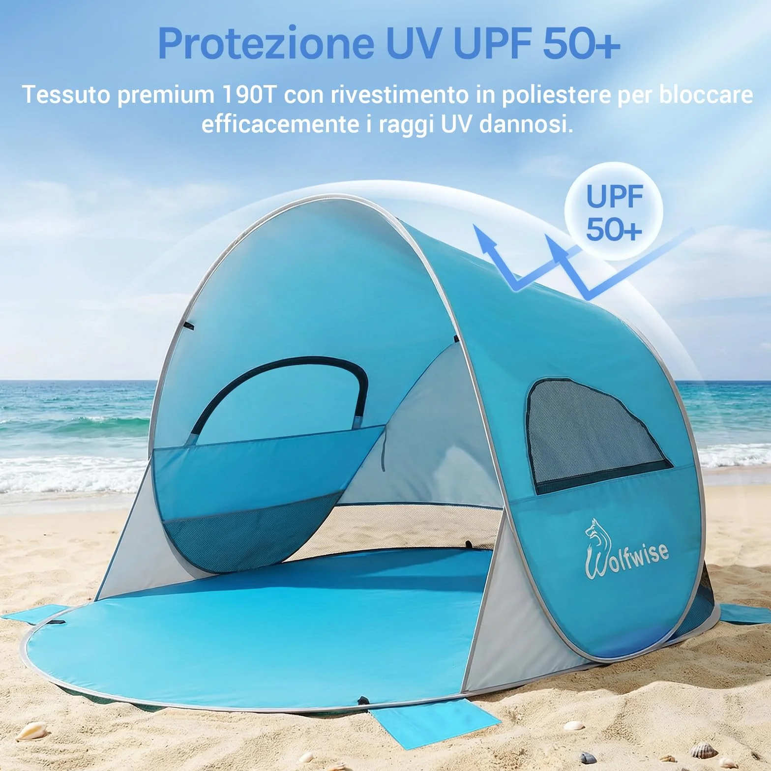 WolfWise Tenda Pop up Istantaneo, Spiaggia UPF 50+, Tenda Automatica Portabile Riparo dal Sole per Famiglia/Pesca/Trekking/Picnic