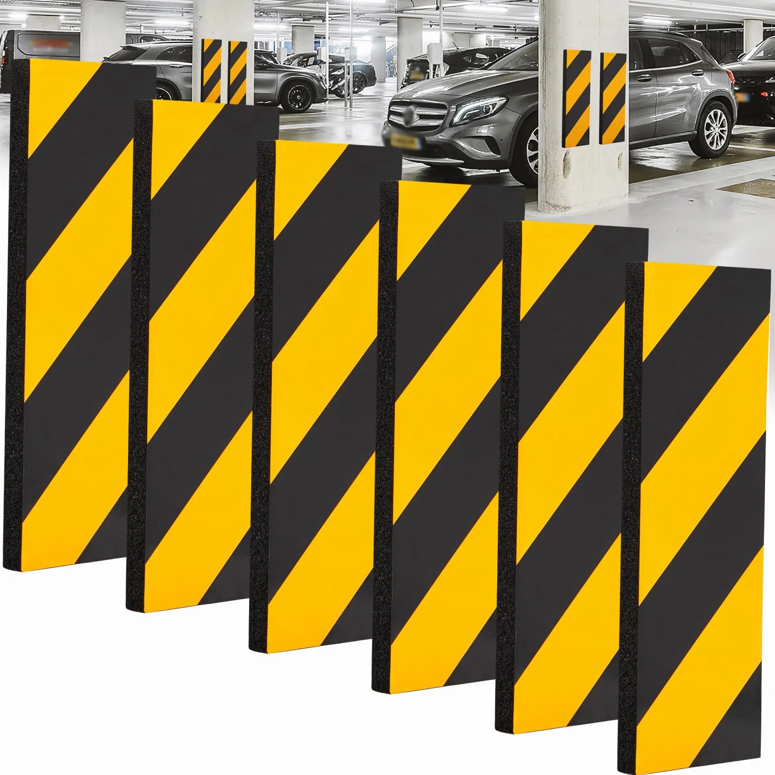 6 Pezzi Paracolpi Garage, 30 x 10 x 1.8 cm Gommapiuma Adesiva, con Forte Retro Autoadesivo, Protezione Porte Auto e Paracolpi Muro, per Paracolpi Garage Auto da Muro, Parcheggi