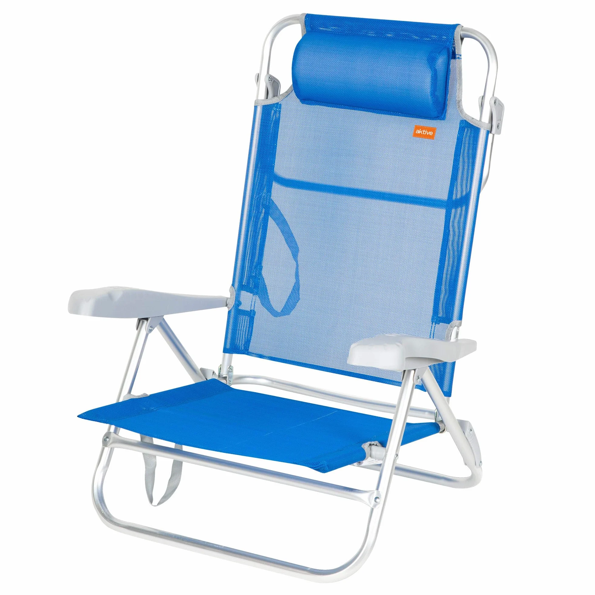 AKTIVE Sedia da spiaggia pieghevole 8 posizioni blu 48x49x82 cm cuscino imbottito 110 kg
