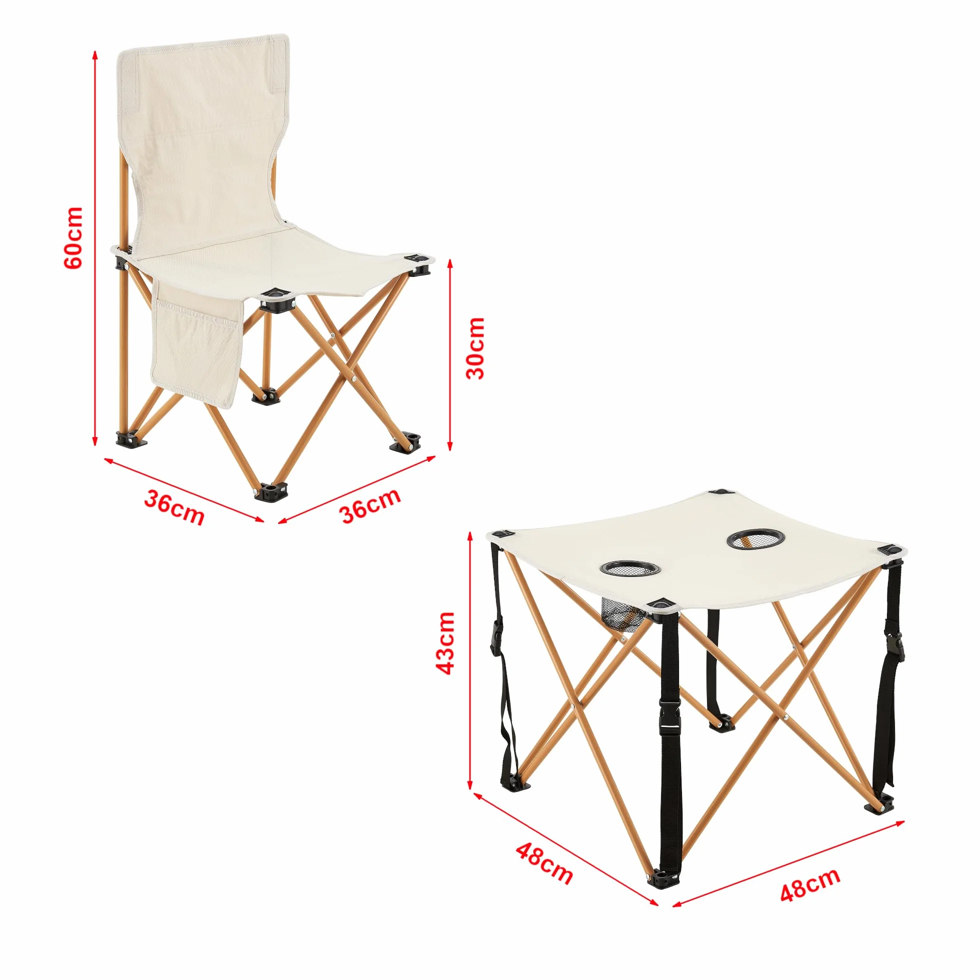 casa.pro Set Campeggio Pieghevole Tavolo e Sedie Portatili Telaio Acciaio Tessuto Beige