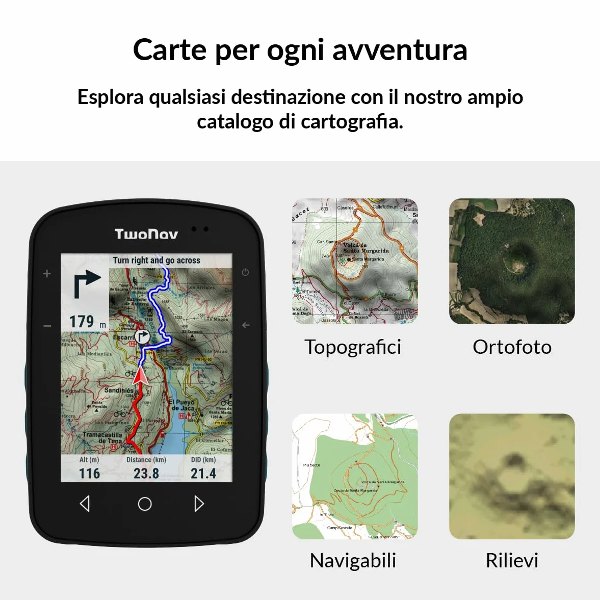 TwoNav Terra 64 GB navigatore GPS con mappa Italia TomTom, schermo wide 3,7 pollici per escursionismo MTB