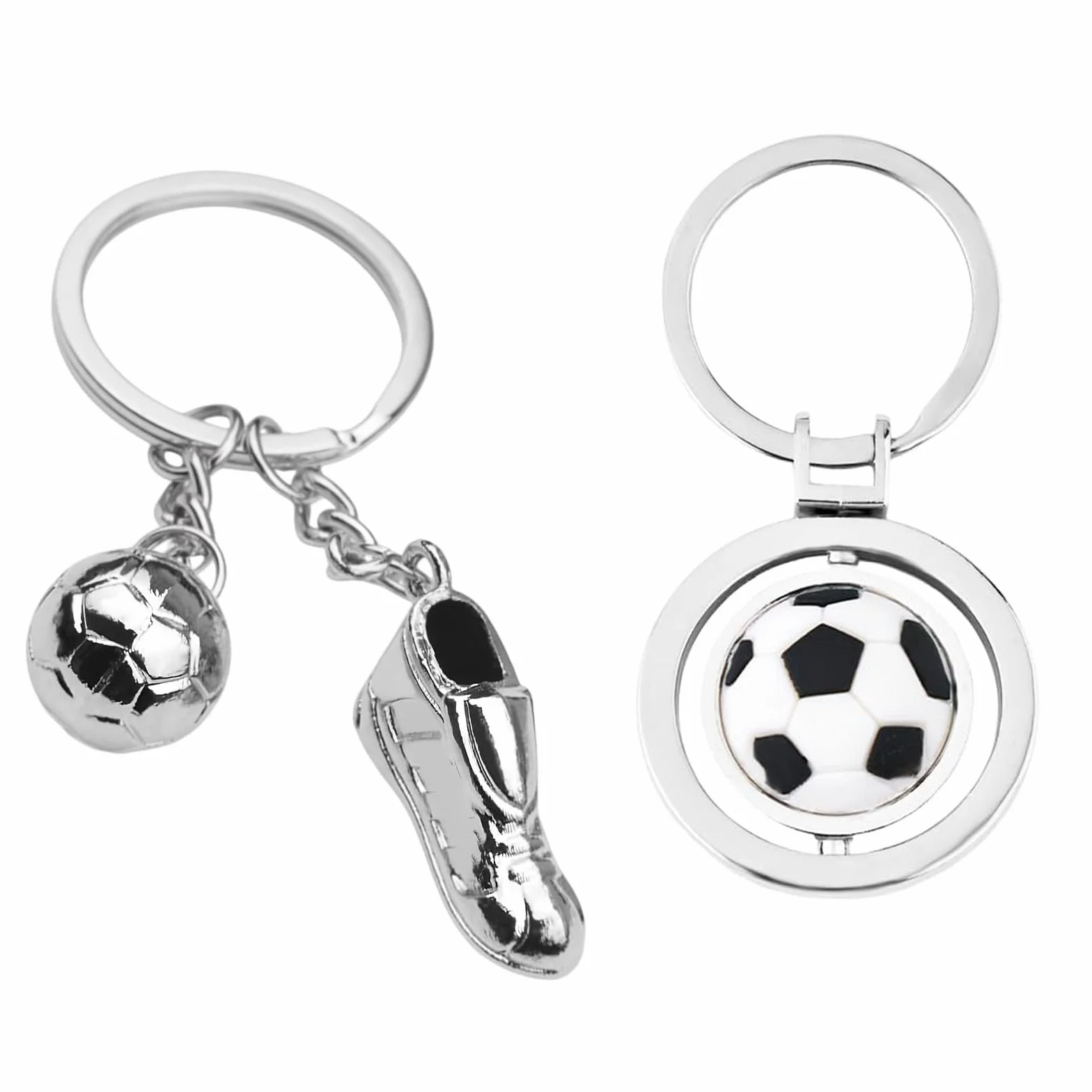 Portachiavi Calcio in Metallo 2 Pezzi con Pallone e Scarpa Rotante, Regalo Sportivo per Uomo Ragazzo Tifosi