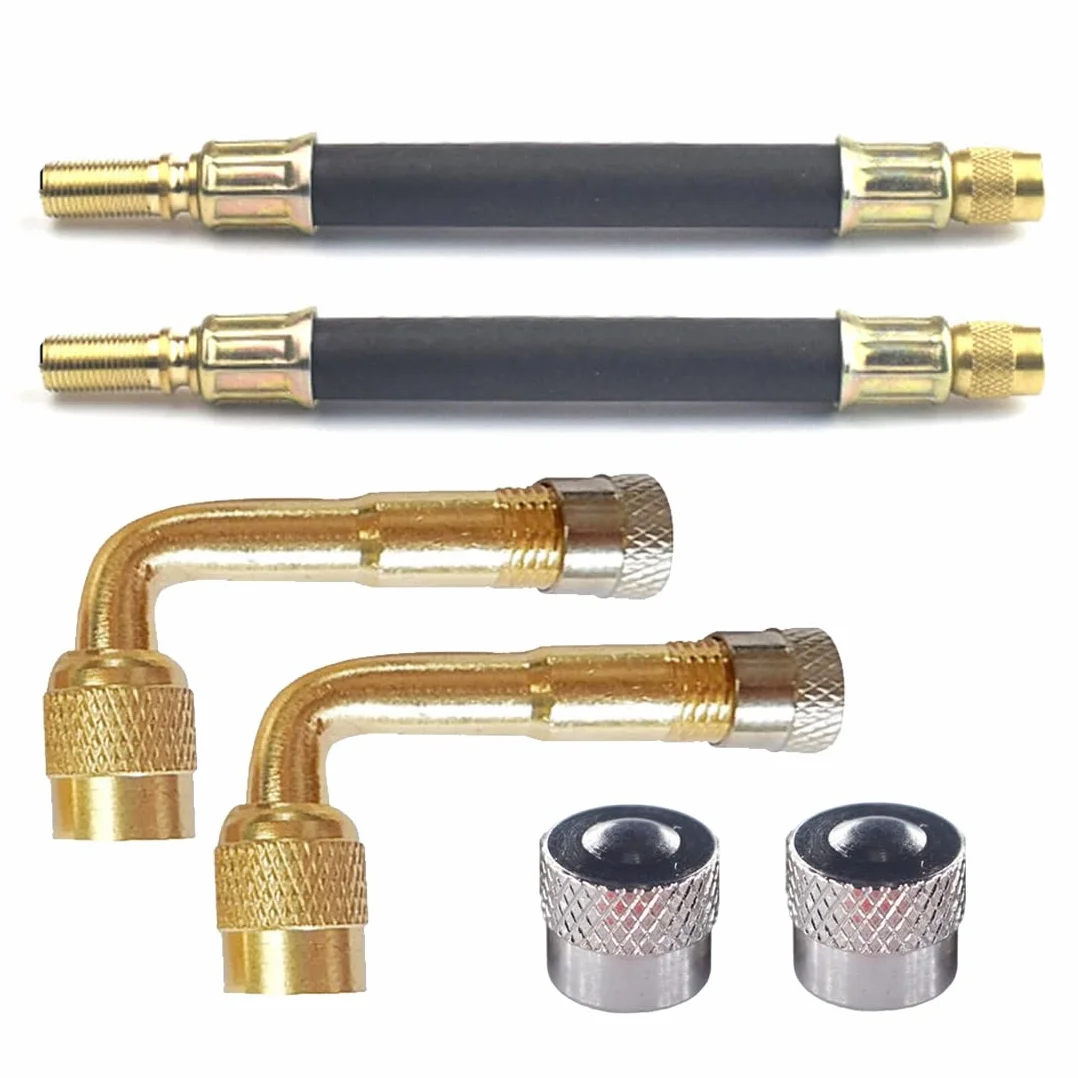 Prolunga della valvola, 6 Pezzi, Valvole di Estensione a 90 Gradi in Rame, Completo con Estensioni in Rame 180mm, Auto Valvola Pneumatico Estensione Valvola ad Angolo, per Auto, Moto, Bici