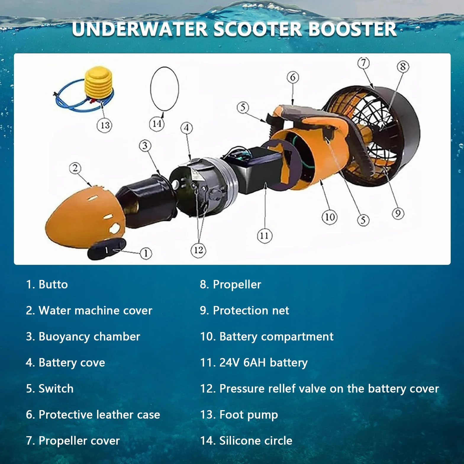 Scooter subacqueo 500 W Veicolo propulsione subacquea per immersioni e nuoto
