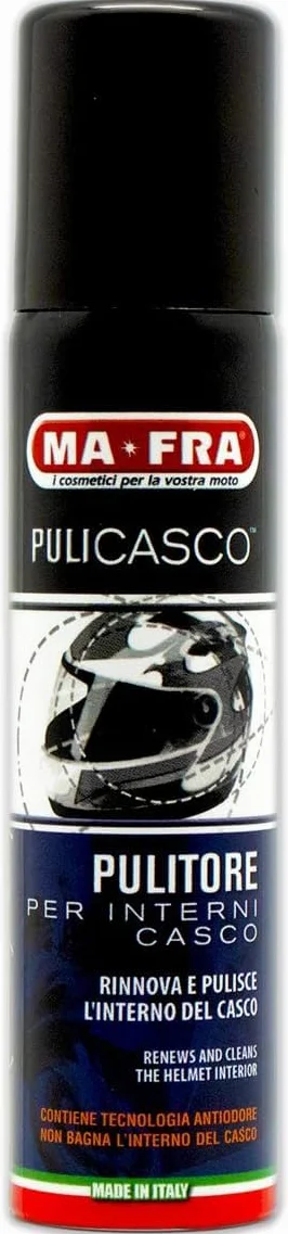 Ma-Fra, Pulicasco, Spray Schiumogeno Pulitore Interni Casco, Igienizza l'Imbottitura Senza Bagnarla, Dissolve i Cattivi Odori, Non Lascia Aloni, Non Danneggia Visiera e altre Parti del Casco, 75ml