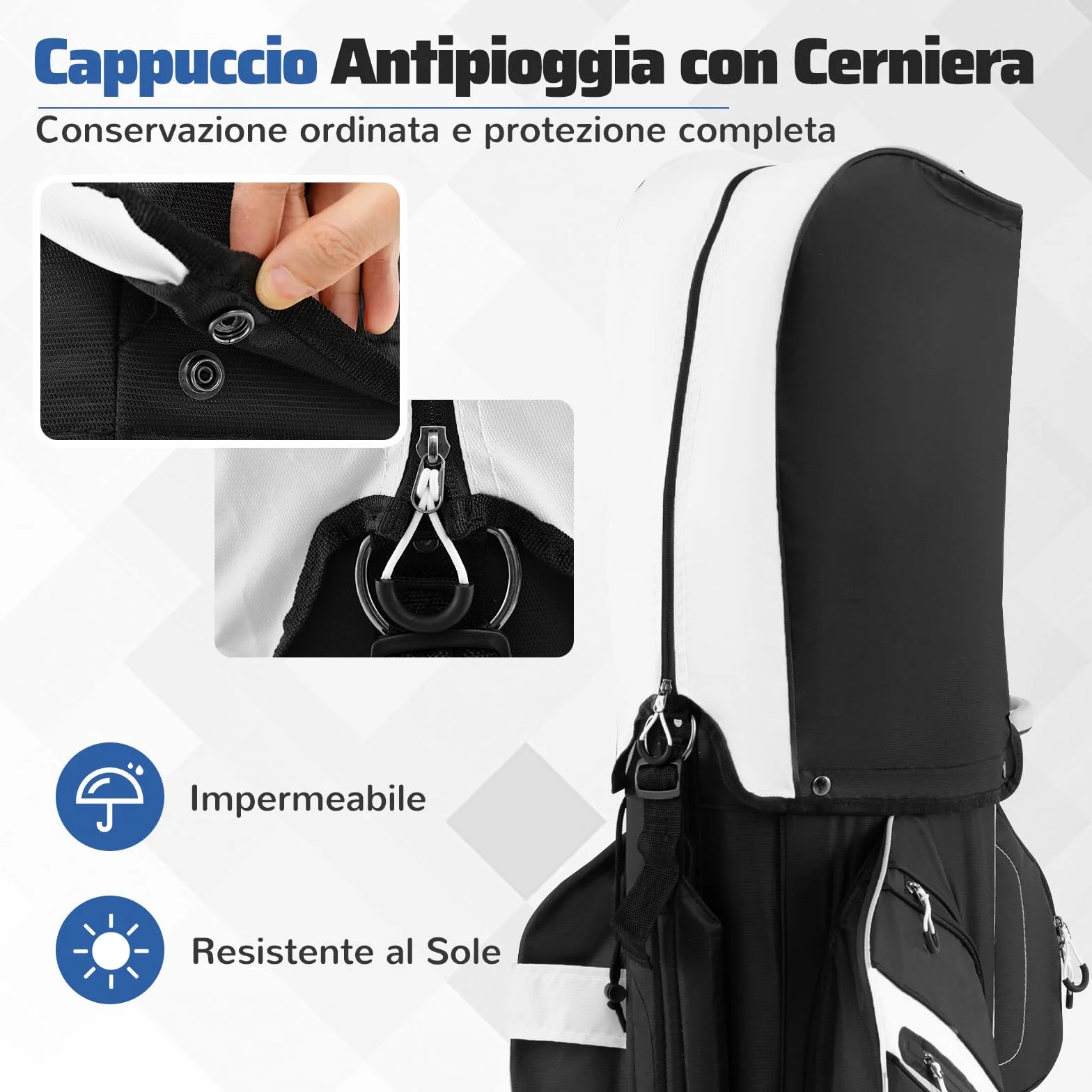 COSTWAY Borsa Carrello da Golf 14 Vie 11 Tasche Sacca Isolante Tracolla Imbottita Cappuccio Antipioggia