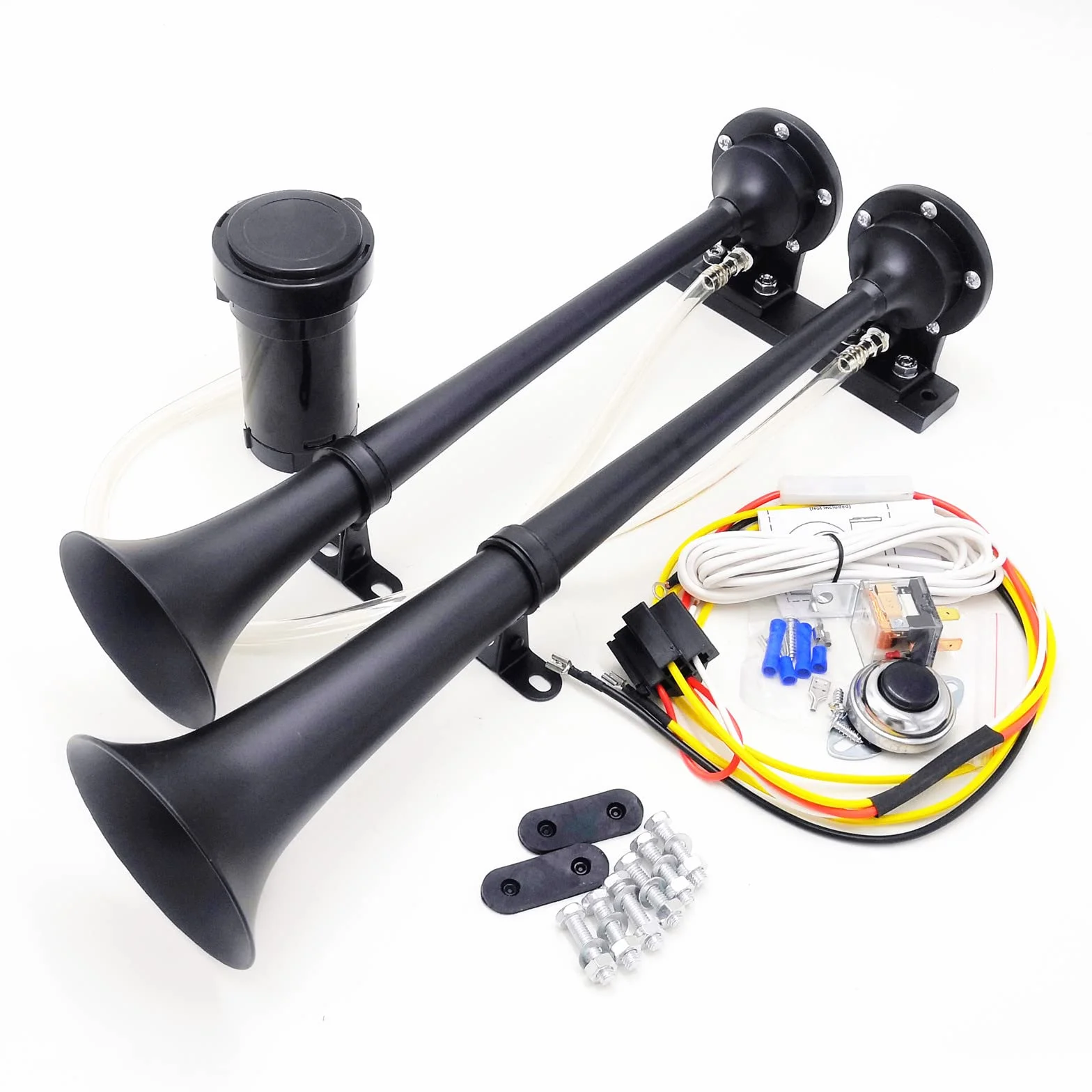 Tromba ad aria Tromba per camion nero 165DB Clacson per nave Tromba elettrica 45cm Tromba tono alto e tono basso Tromba a doppio tubo Zinco cromato Compressore per 12V barca auto yacht RV ecc