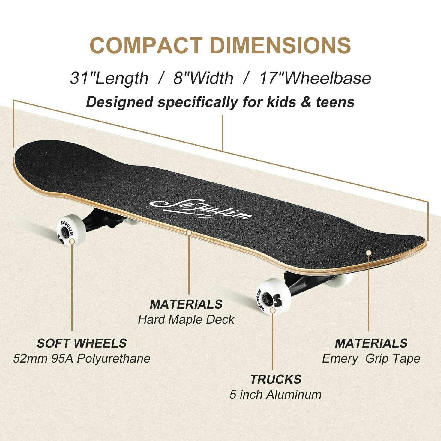 31 x 8 Pollice Completo Skateboard 7 Strati Acero Canadese Doppio Kick Deck Concavo Cruiser Trick Skateboard per Ragazzi Ragazze Adolescenti Adulti Principiante